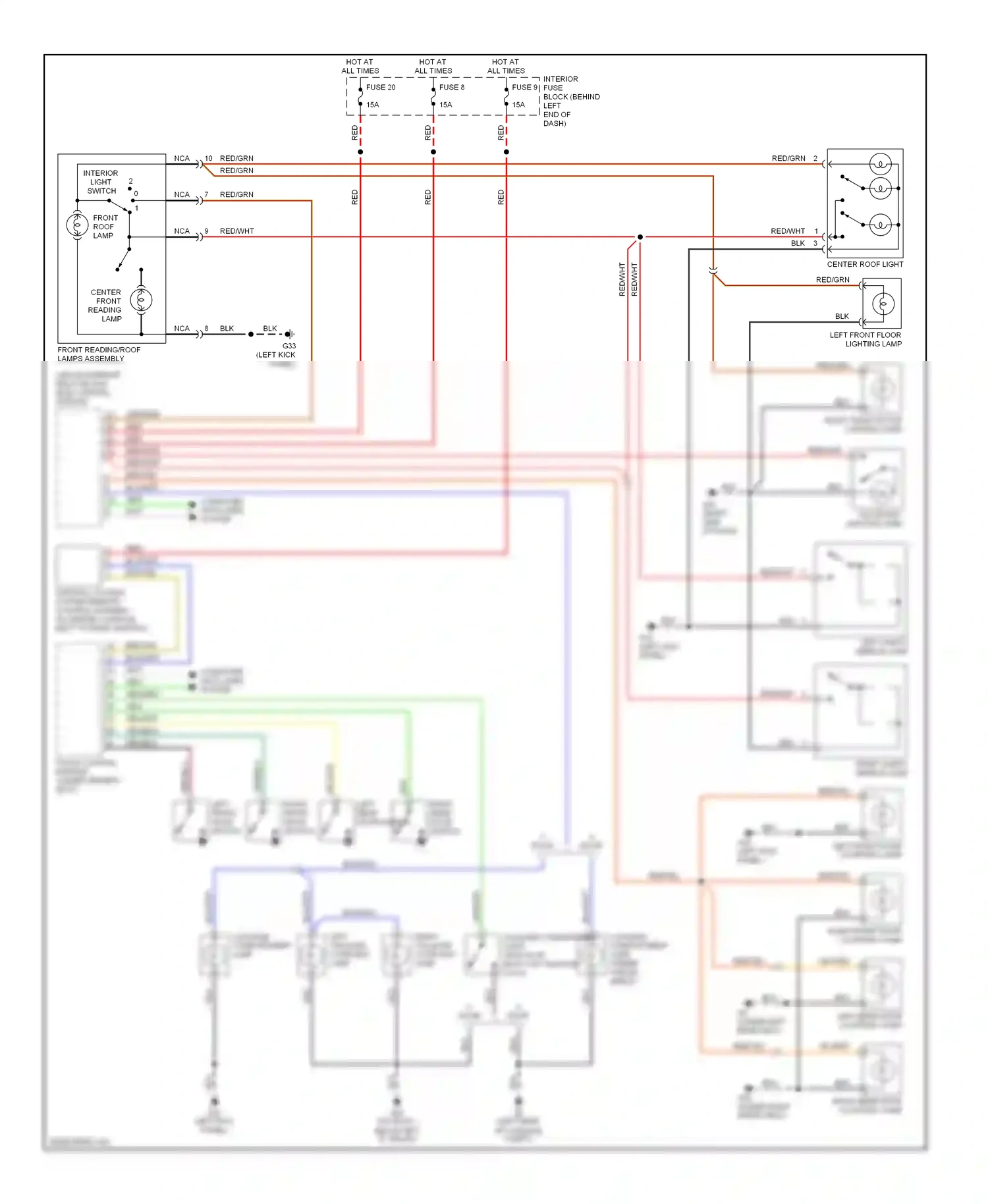 Saab 9-5 I facelift (2001-2005) interior light switch wiring diagram  (1 of 1)