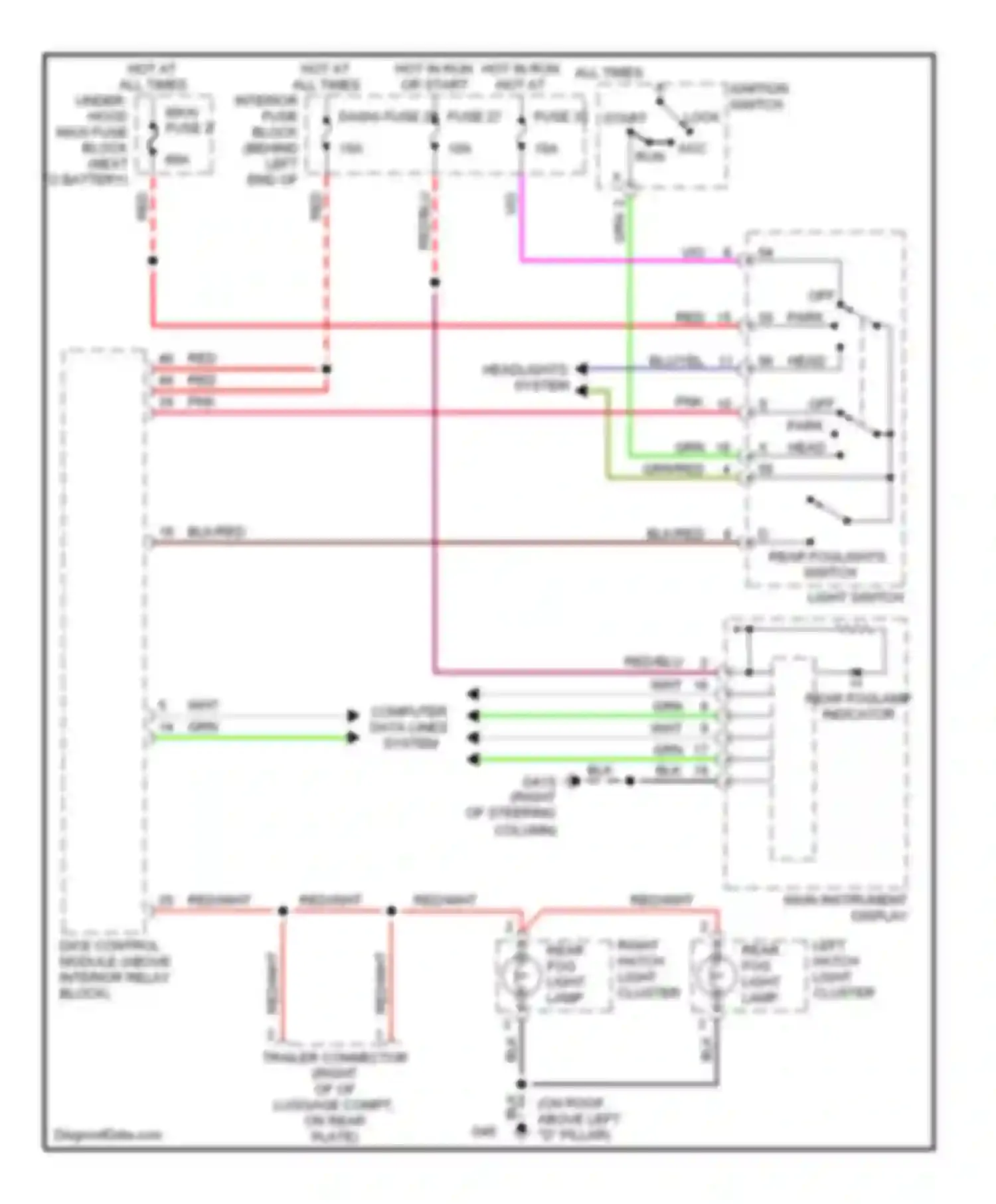 Wiring diagram left hatch light cluster rear fog light lamp for Saab 9-5 I facelift (2001-2005) (1 of 1)
