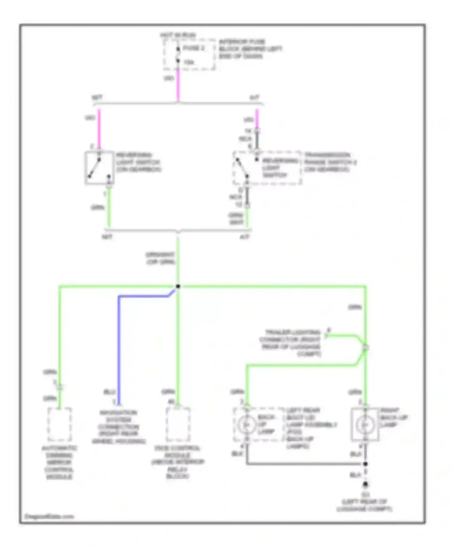 Wiring diagram right back-up lamp for Saab 9-5 I facelift (2001-2005) (1 of 1)