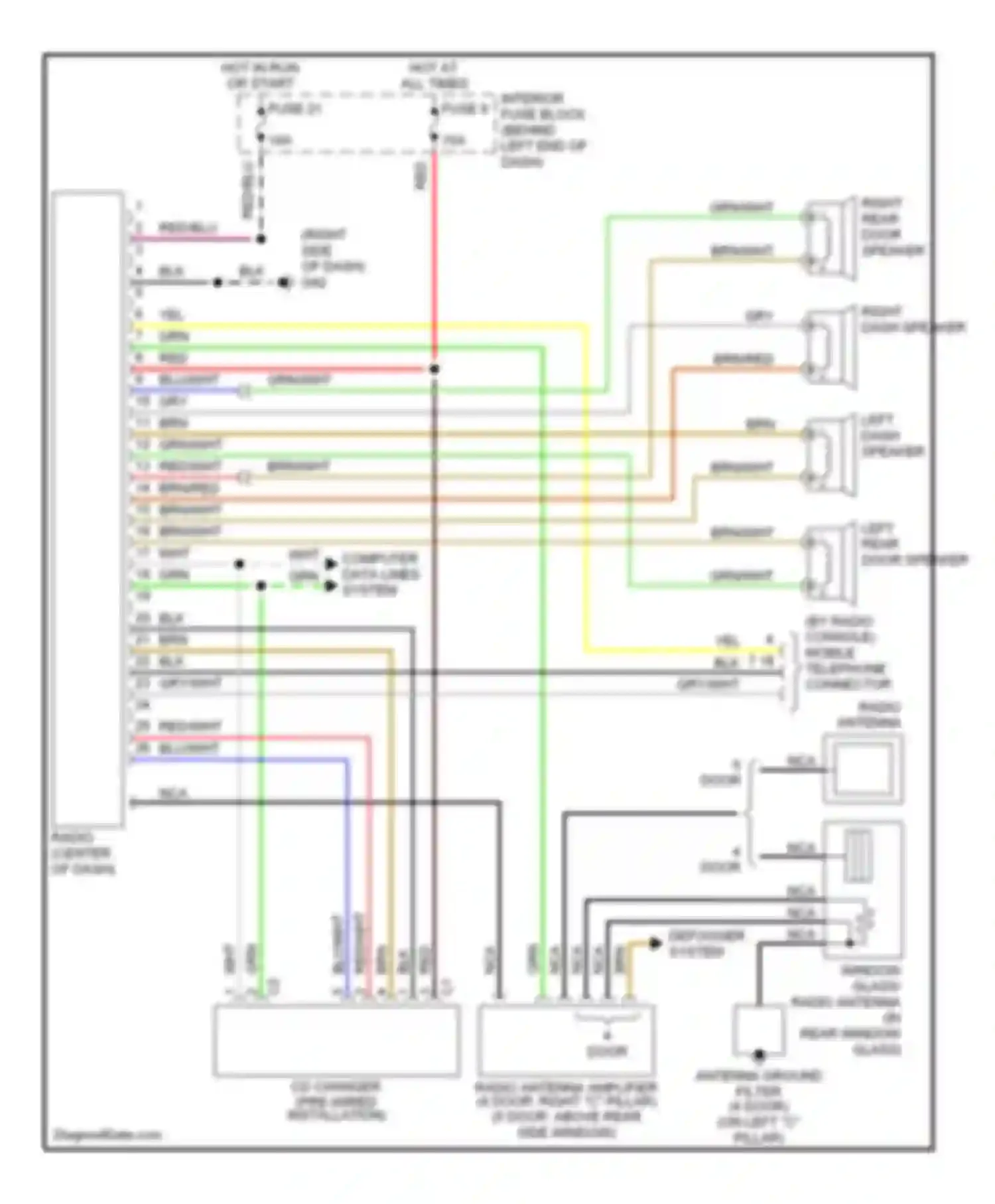 Wiring diagram right dash speaker for Saab 9-5 I facelift (2001-2005) (1 of 2)