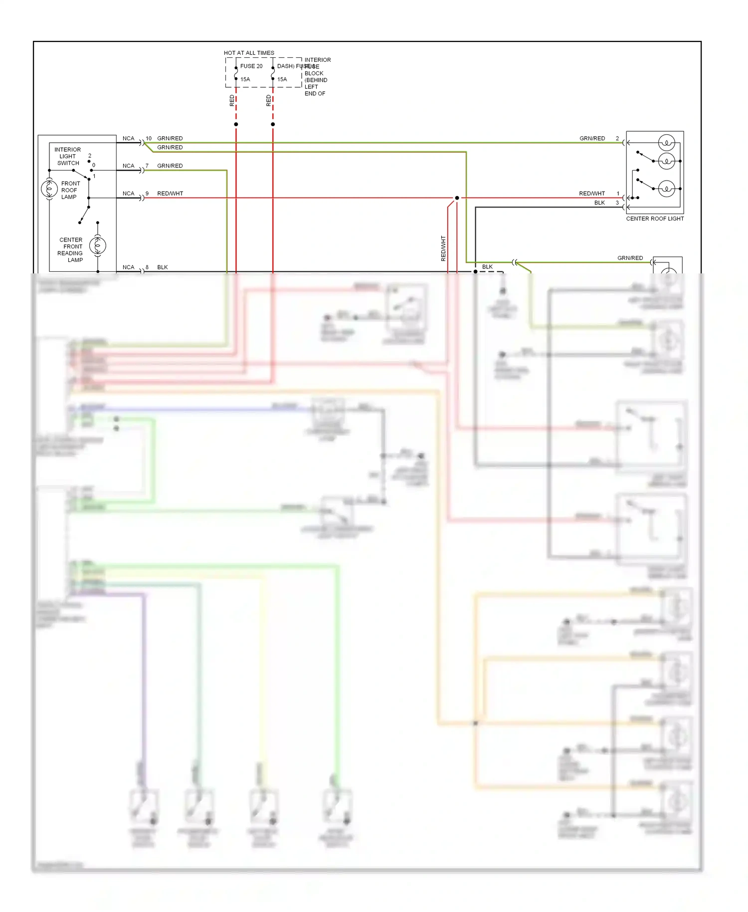 Saab 9-5 I (1997-2001) interior light switch wiring diagram  (1 of 1)