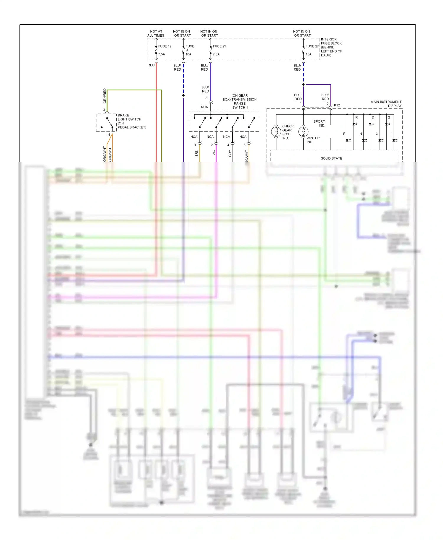Saab 9-5 I (1997-2001) interior light system wiring diagram  (1 of 1)