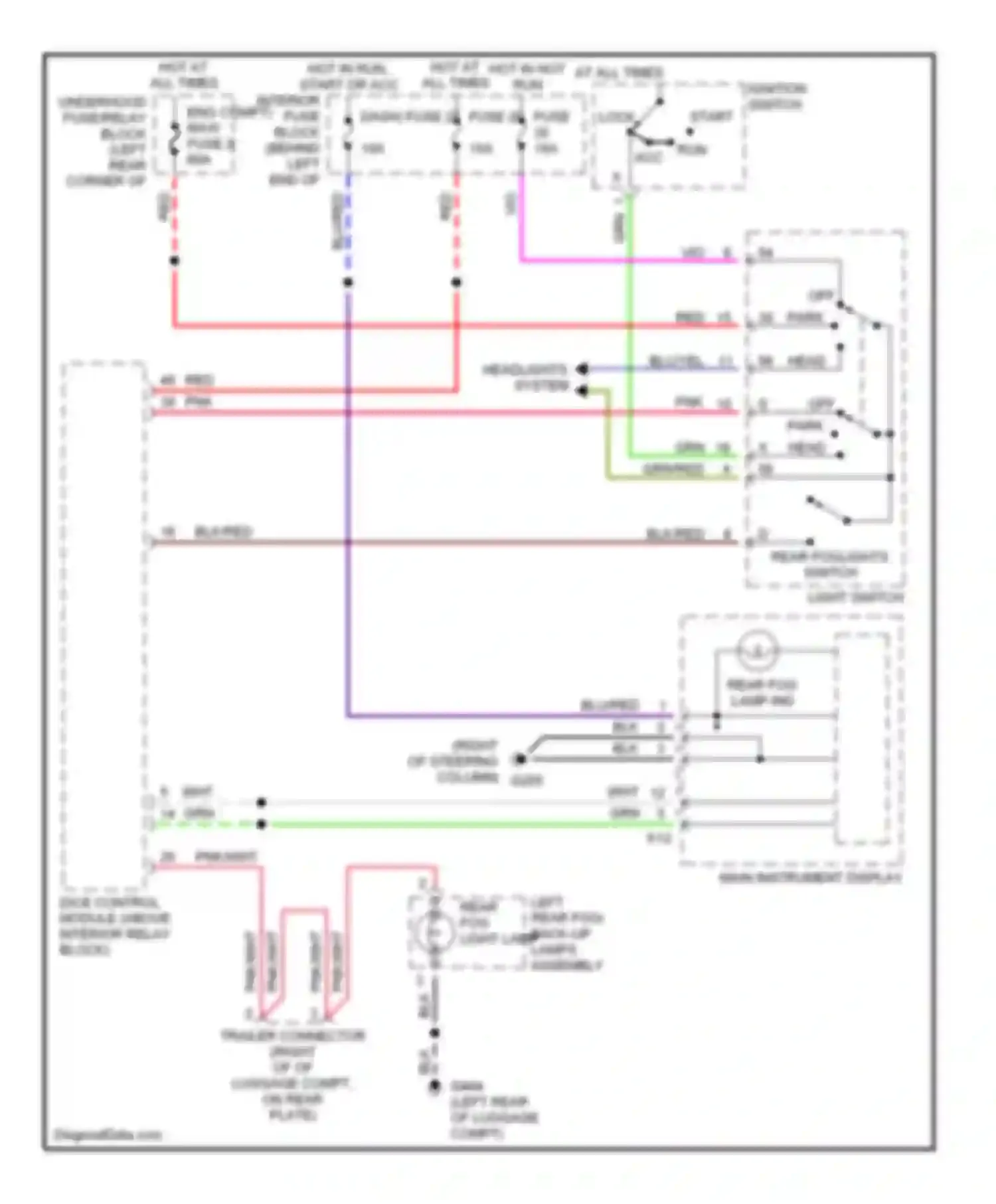 Wiring diagram left rear fog/ back-up lamps assembly rear fog light lamp for Saab 9-5 I (1997-2001) (1 of 1)