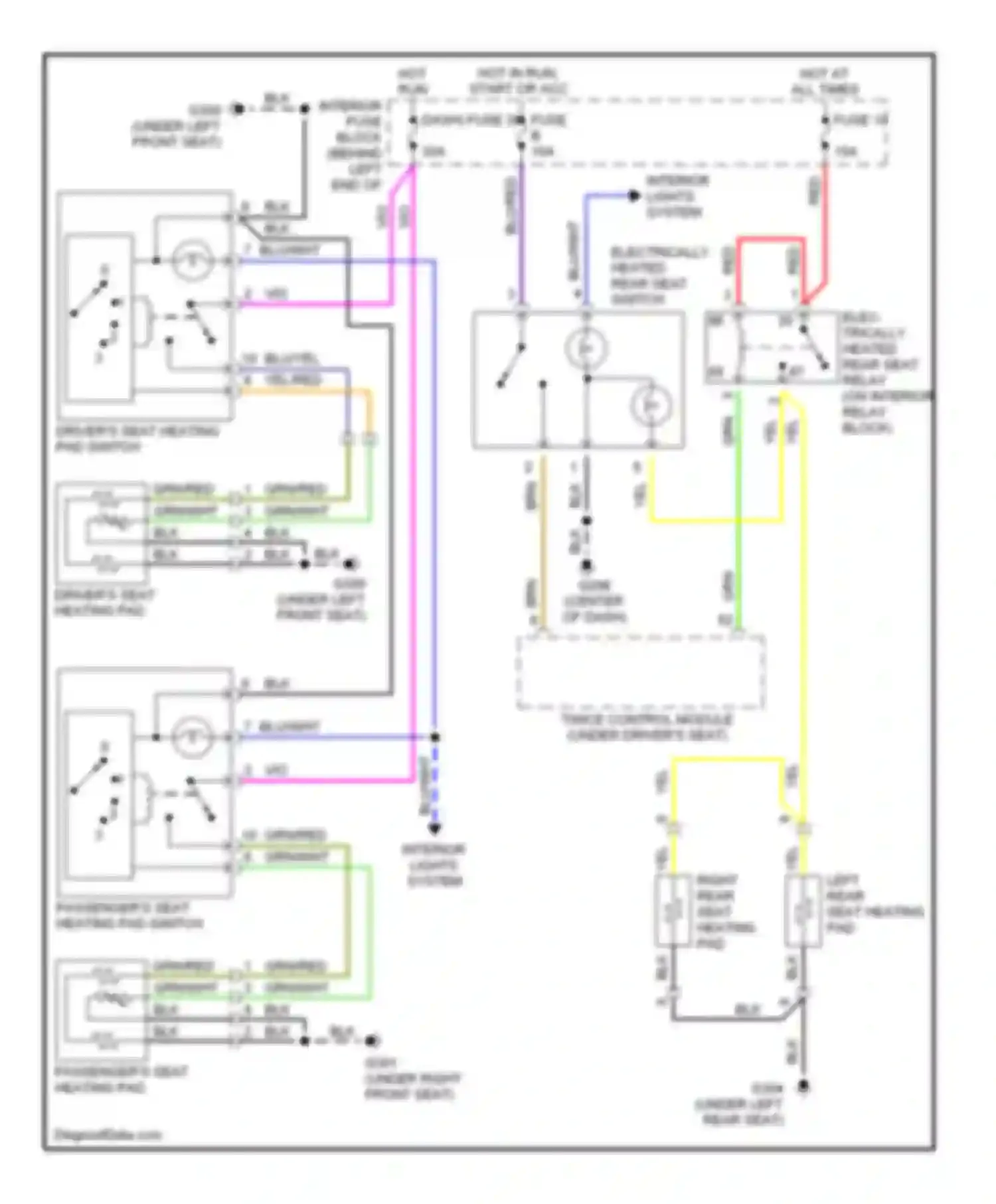 Wiring diagram passenger's seat heating pad switch for Saab 9-5 I (1997-2001) (1 of 1)