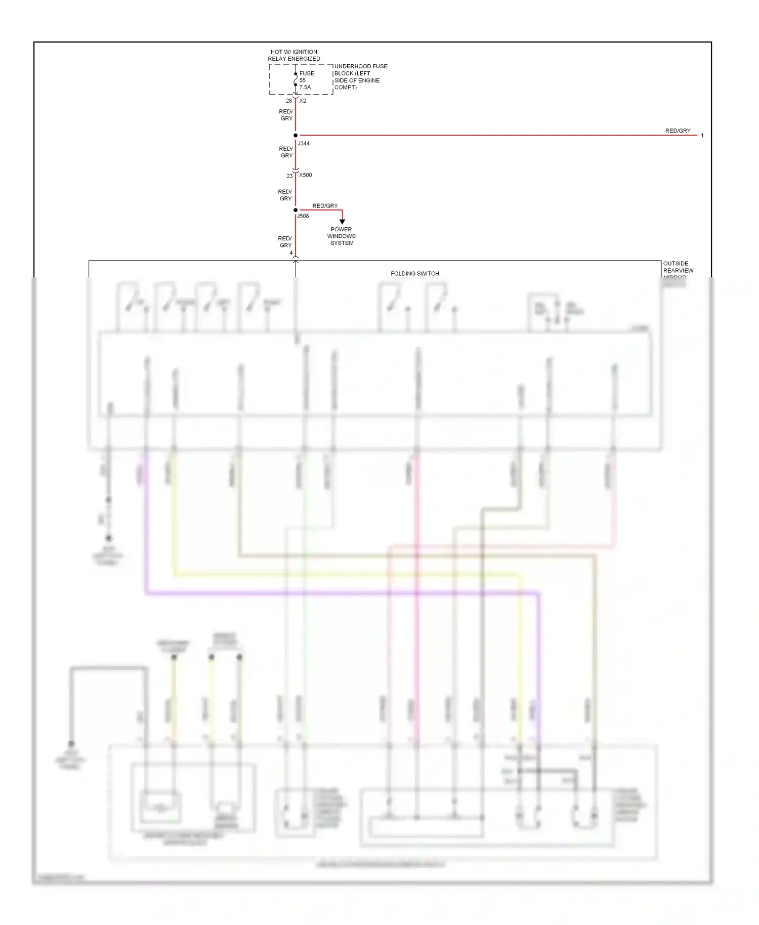 Saab 9-5 II (2010-2012) up (+) down (-) ctrl wiring diagram  (1 of 2)