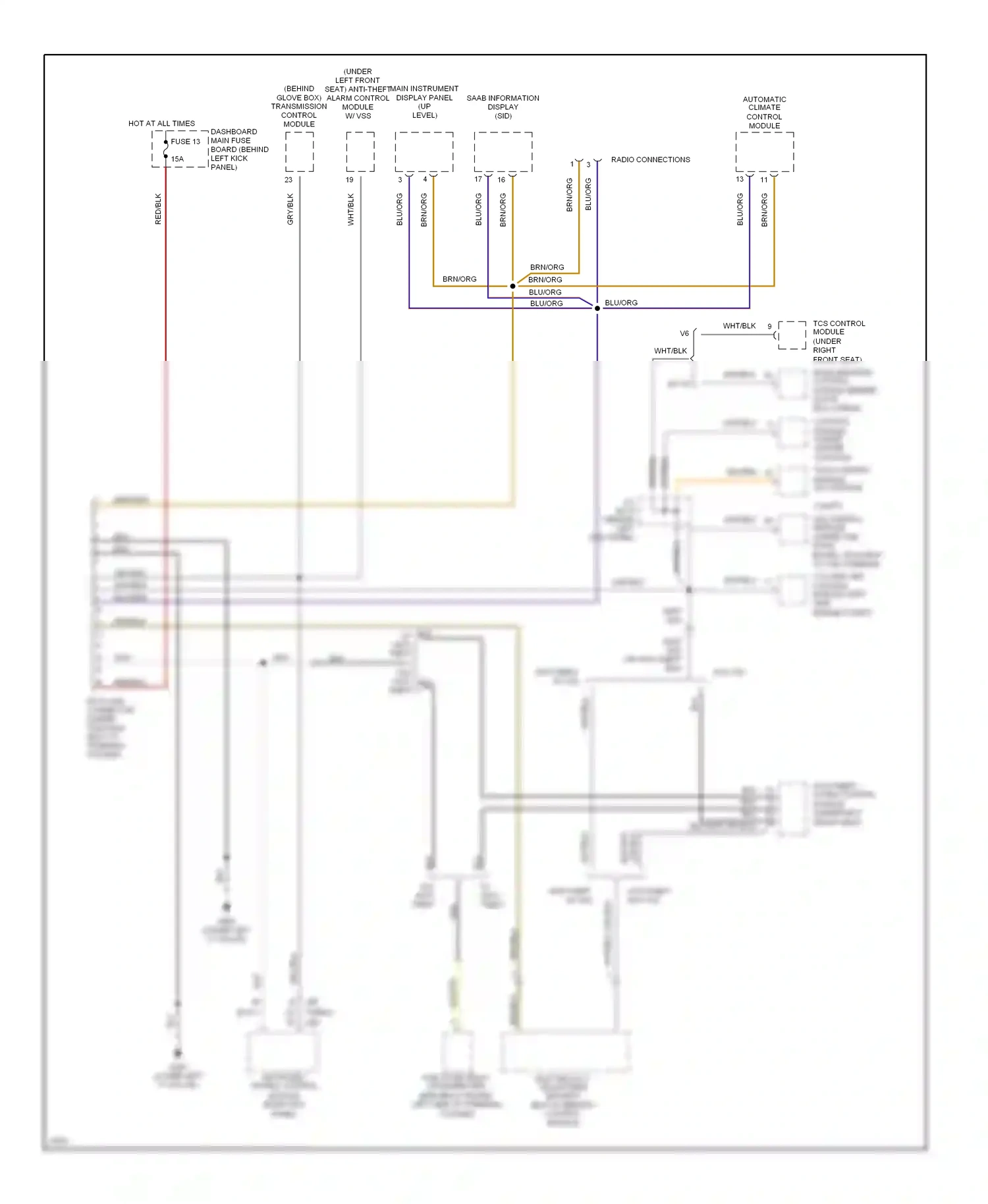 Wiring diagram blu/org for Saab 900 II (1993-1998) (2 of 11)