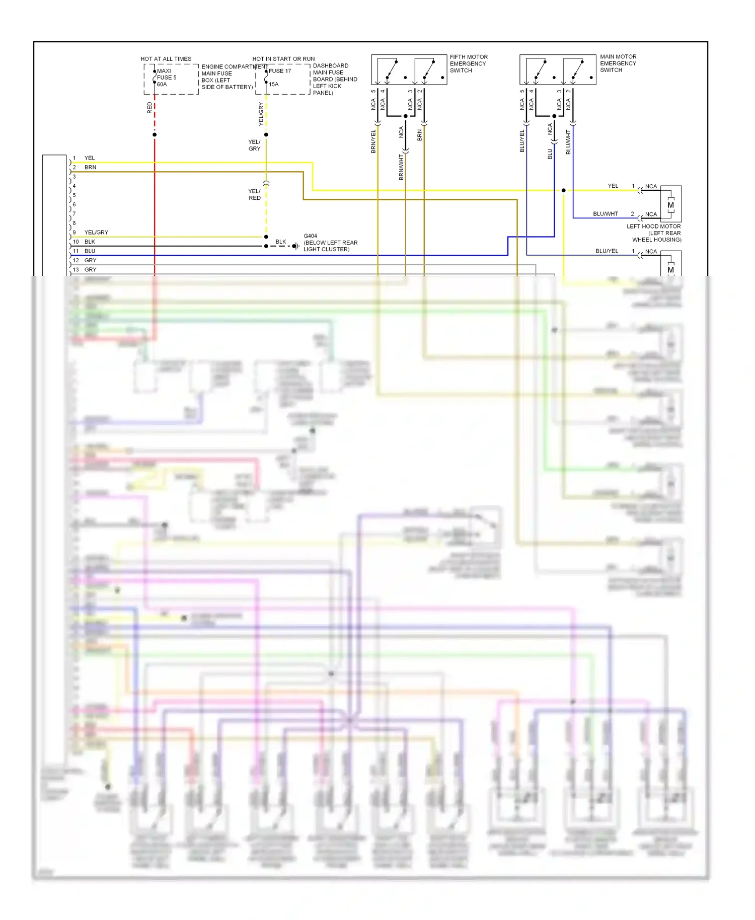 Wiring diagram central locking tailgate motor for Saab 900 II (1993-1998) (1 of 3)