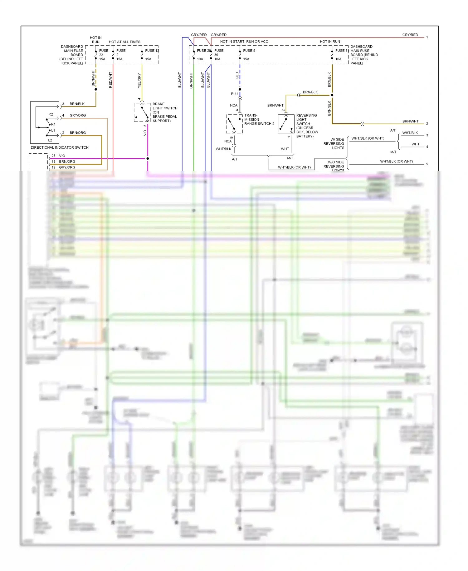 Wiring diagram directional indicator switch for Saab 900 II (1993-1998) (1 of 1)