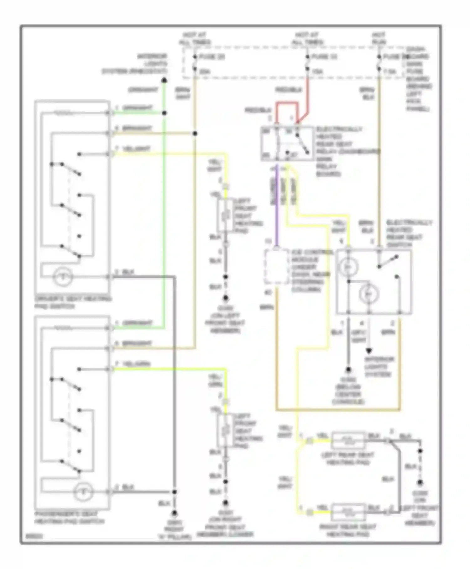 Wiring diagram electrically heated rear seat switch for Saab 900 II (1993-1998) (1 of 1)