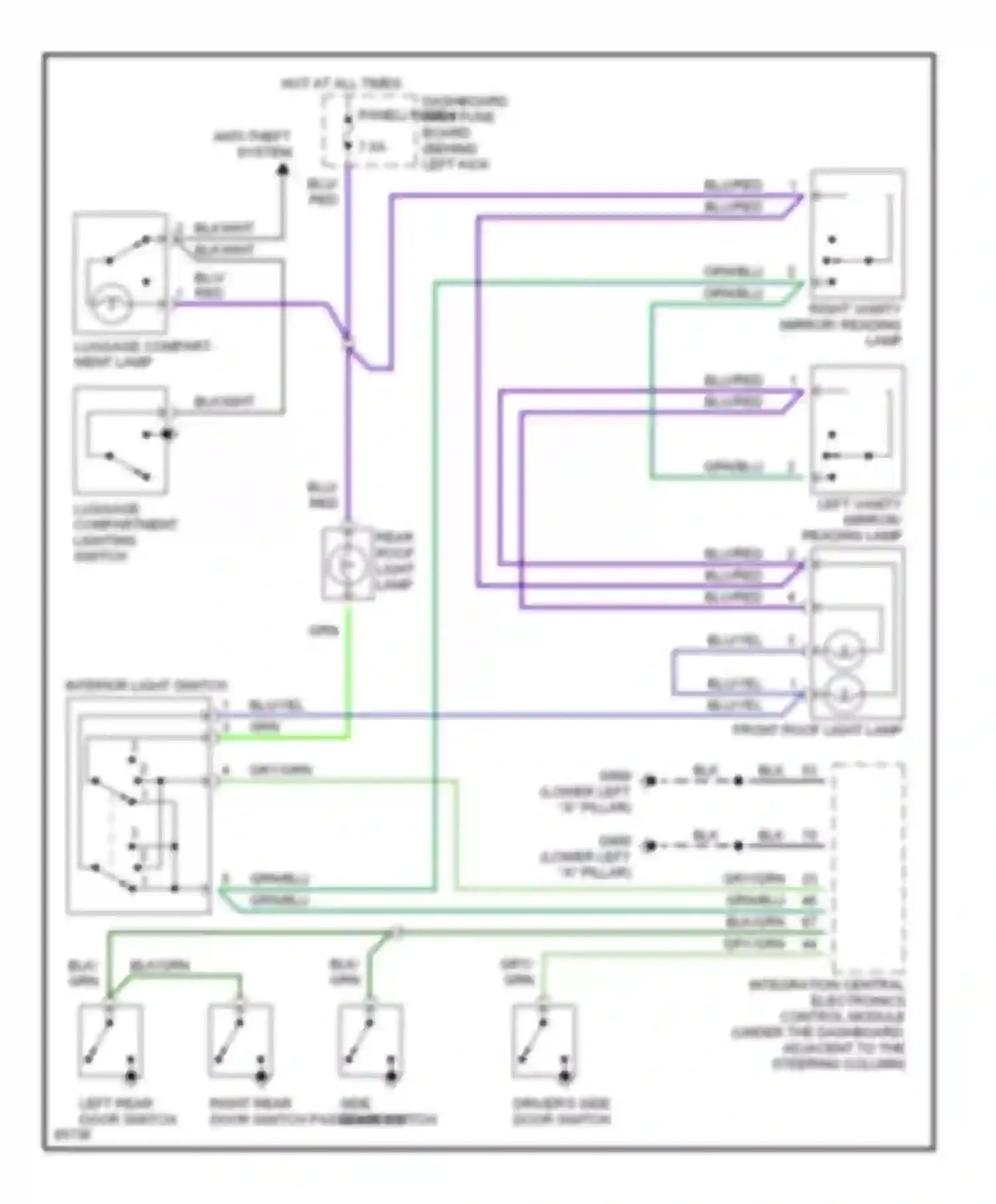 Wiring diagram left vanity mirror/ reading lamp for Saab 900 II (1993-1998) (1 of 1)