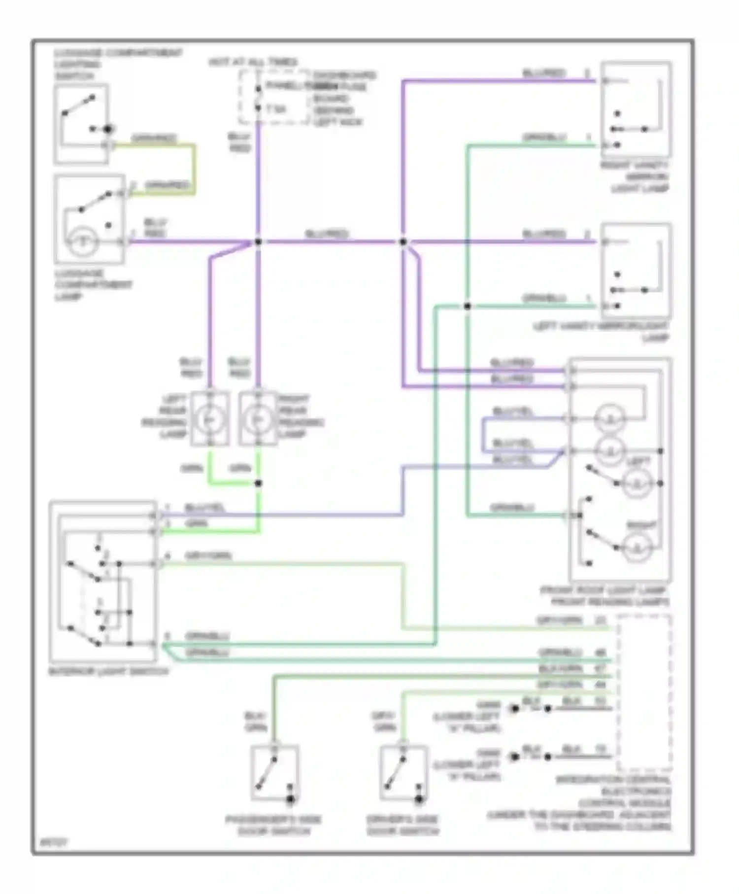 Wiring diagram left vanity mirror/light lamp for Saab 900 II (1993-1998) (1 of 1)