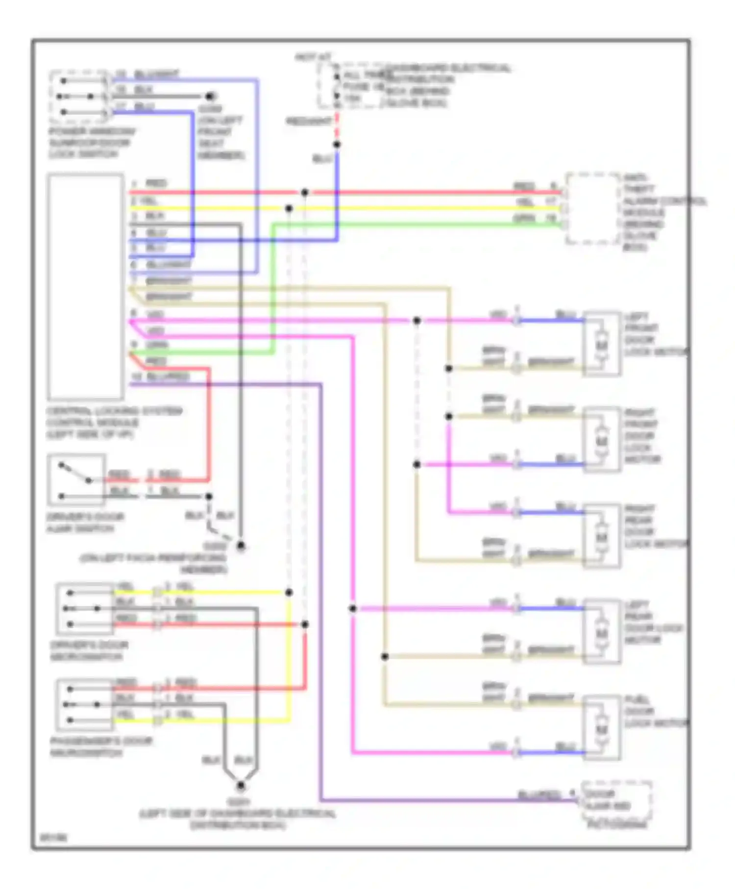 Wiring diagram passenger's door microswitch for Saab 9000 I facelift (1991-1998) (1 of 1)