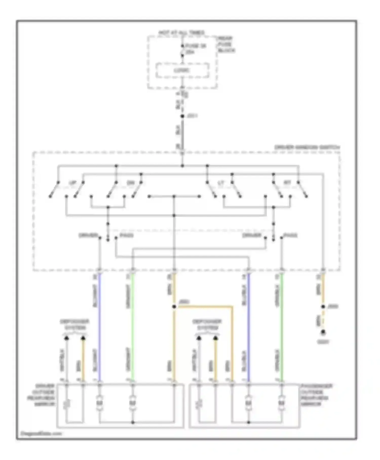 Wiring diagram passenger outside rearview mirror for Saturn Astra I (2008-2009) (2 of 2)
