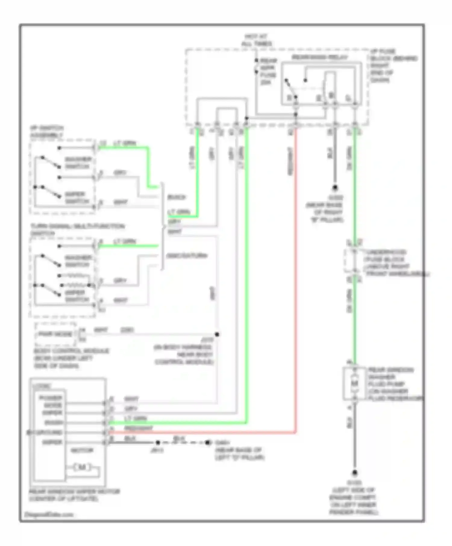 Outlook Saturn I (2006-2010): Rear wiper/washer circuit