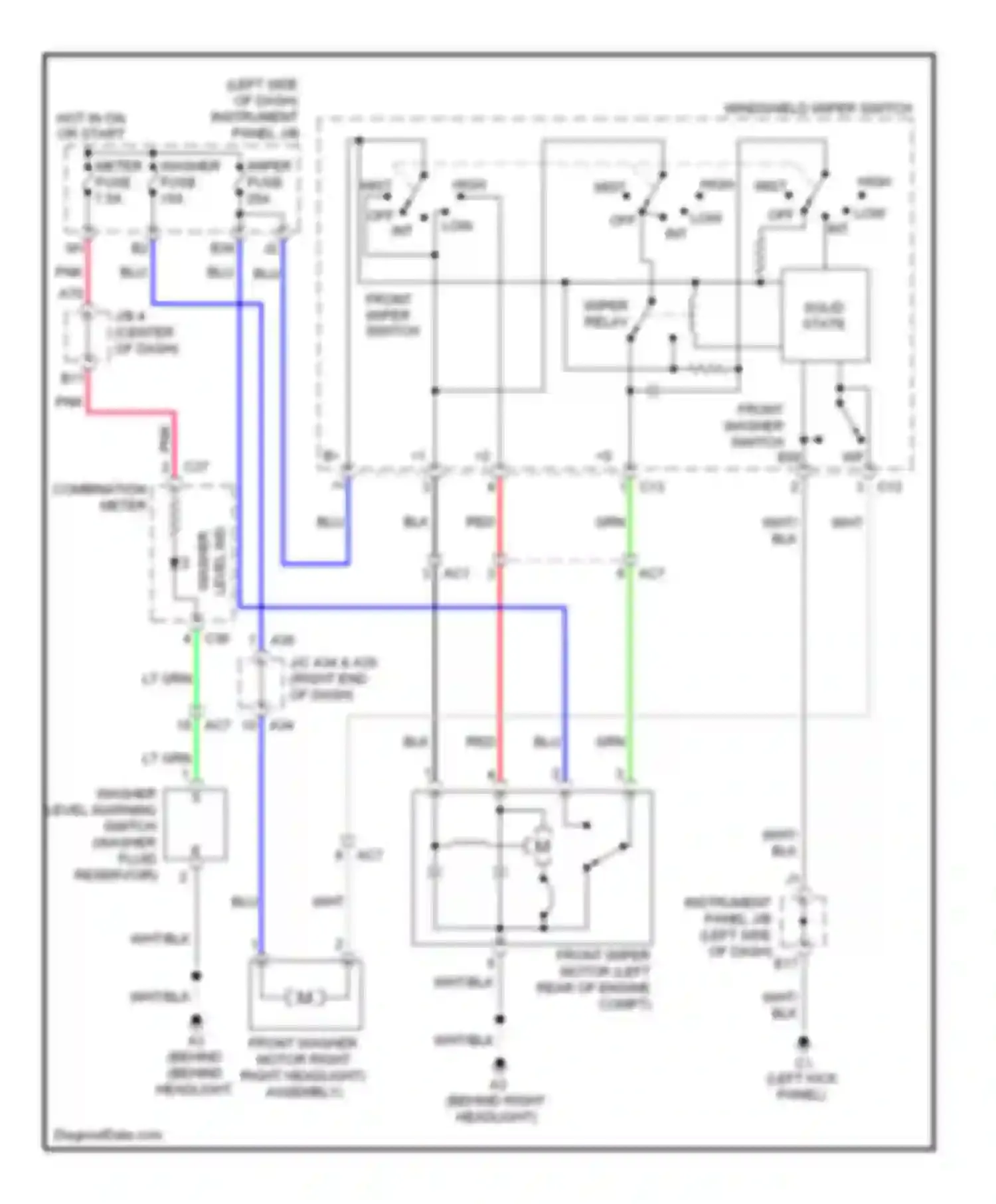 xB Scion II facelift (2010-2015): Front wiper/washer circuit
