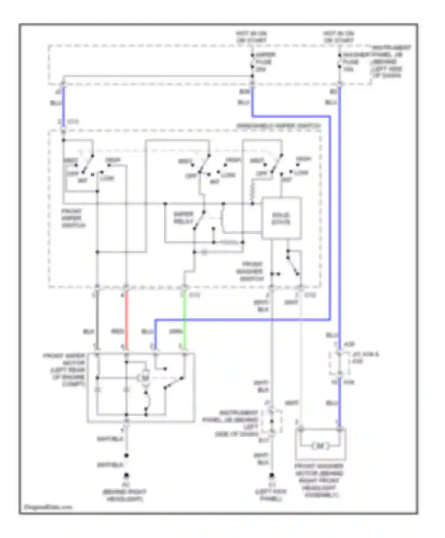 xB Scion II (2007-2010): Front wiper/washer circuit