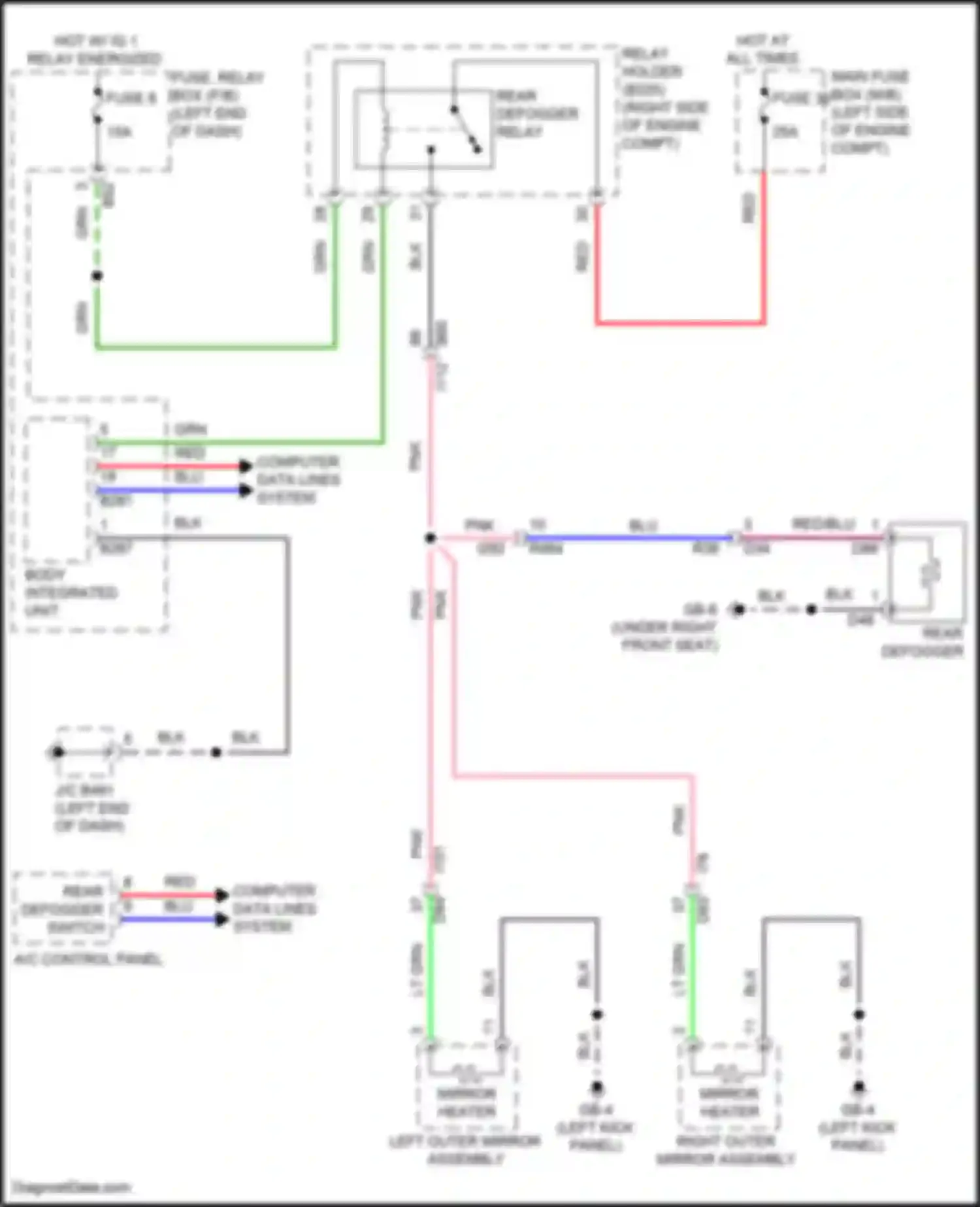 Crosstrek Subaru GU (2022-2024): Mirror heater & rear defogger circuit, except hybrid
