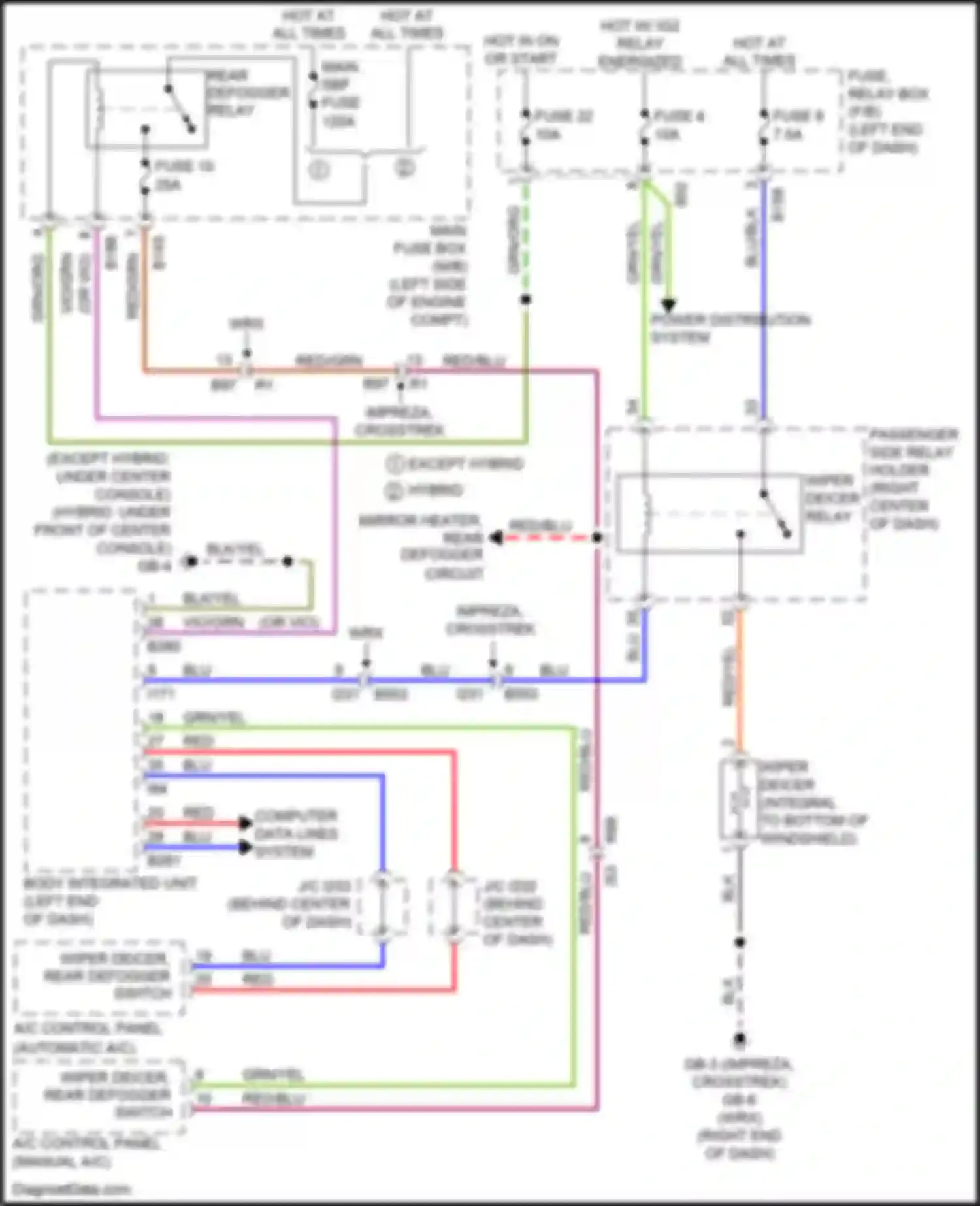 Wiring diagram mirror heater, rear defogger circuit for Subaru Crosstrek I facelift (2015-2017) (1 of 1)
