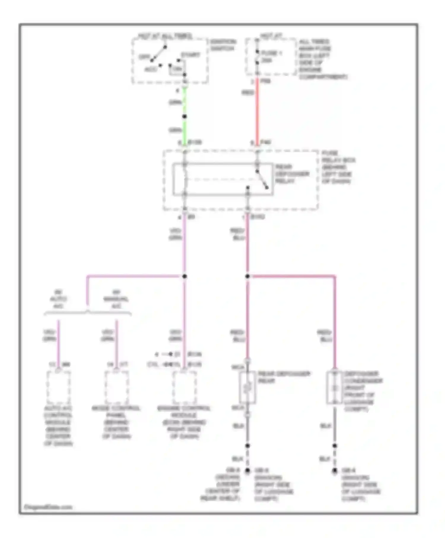 Legacy Subaru BE/BH/BT (1998-2004): Rear defogger circuit
