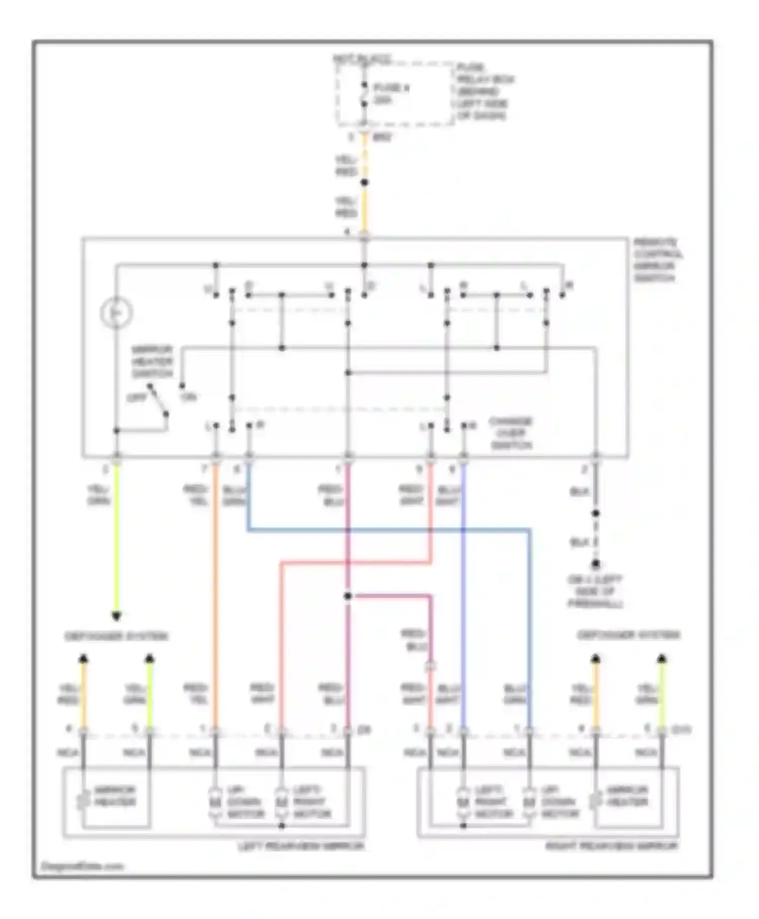 Wiring diagram left rearview mirror for Subaru Legacy BE/BH/BT (1998-2004) (2 of 2)