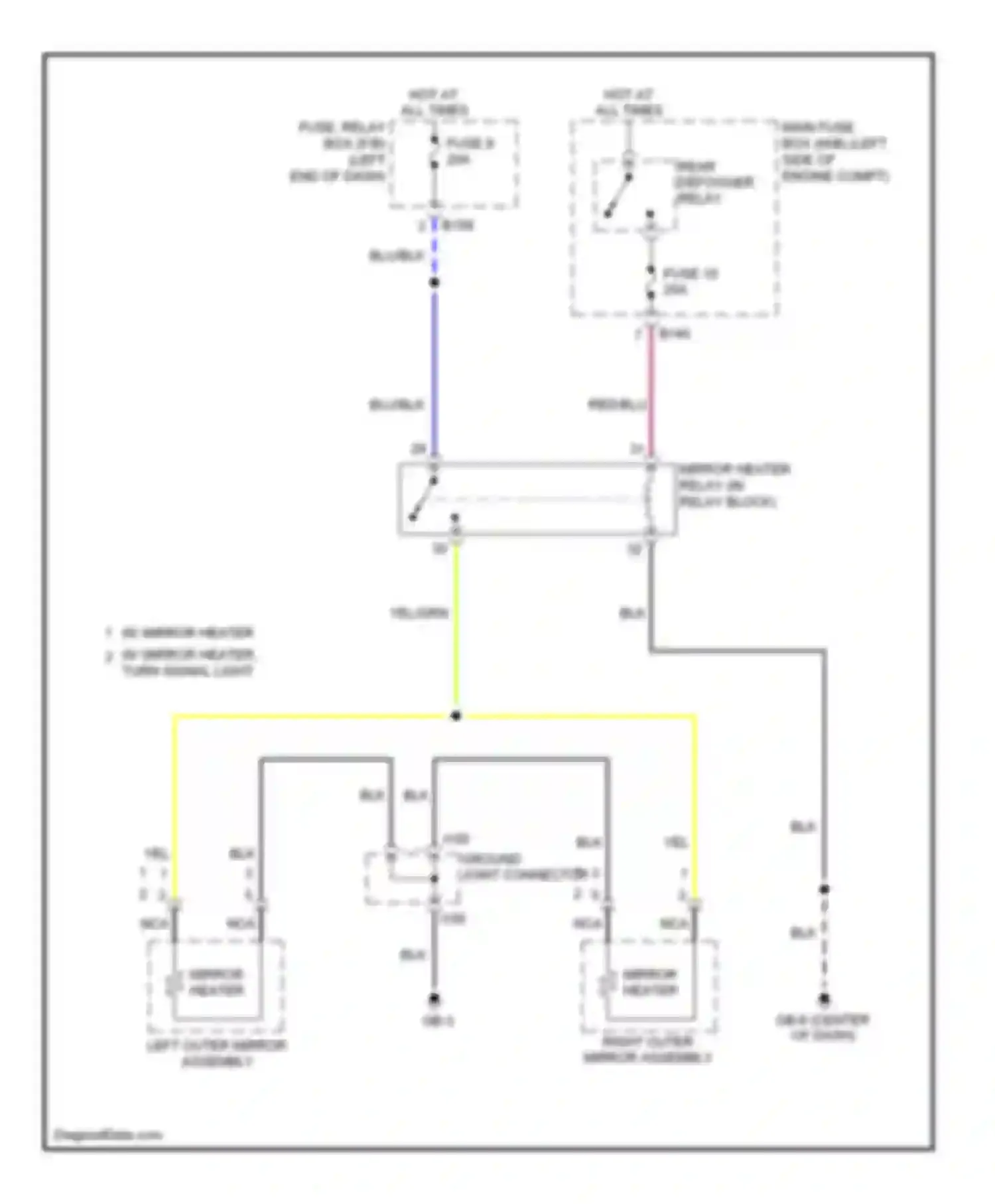 Wiring diagram left outer mirror assembly for Subaru Legacy BL/BP facelift (2006-2009) (2 of 3)