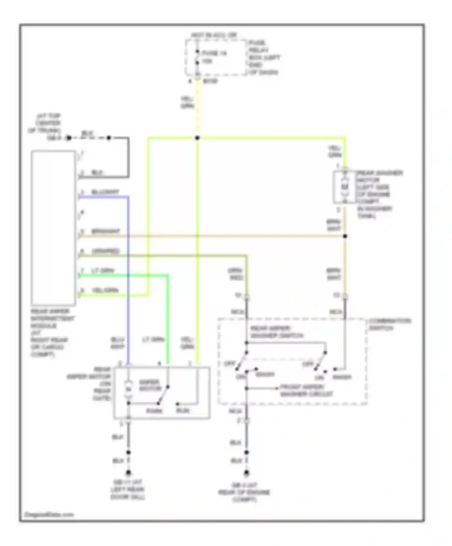Legacy Subaru BL/BP (2003-2006): Rear washer/wiper circuit