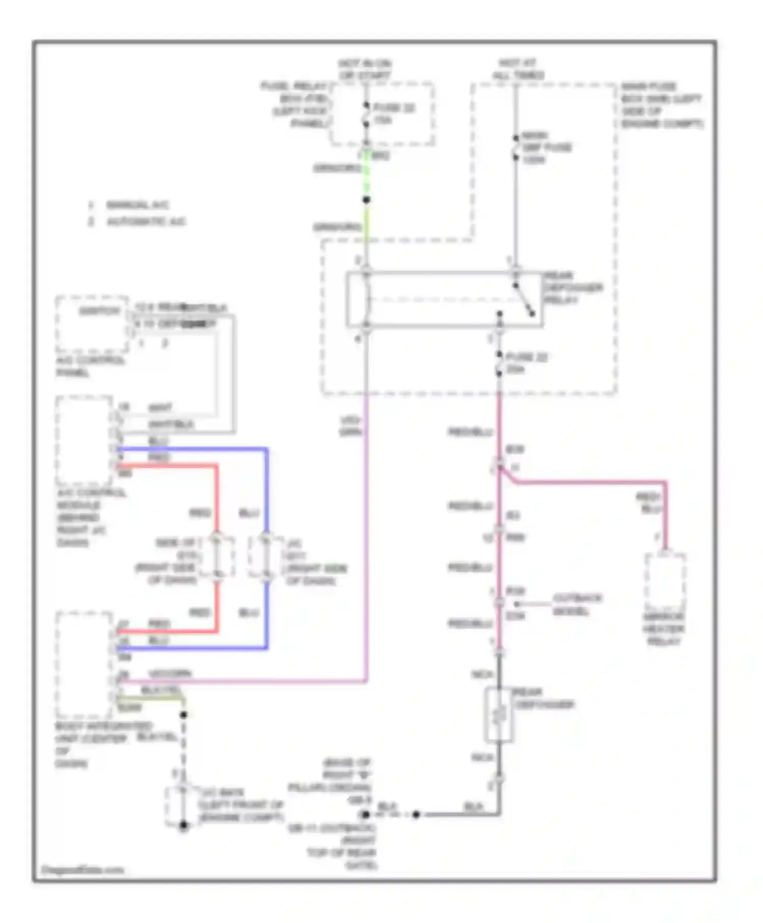 Wiring diagram rear defogger for Subaru Legacy BM/BR facelift (2012-2014) (2 of 2)