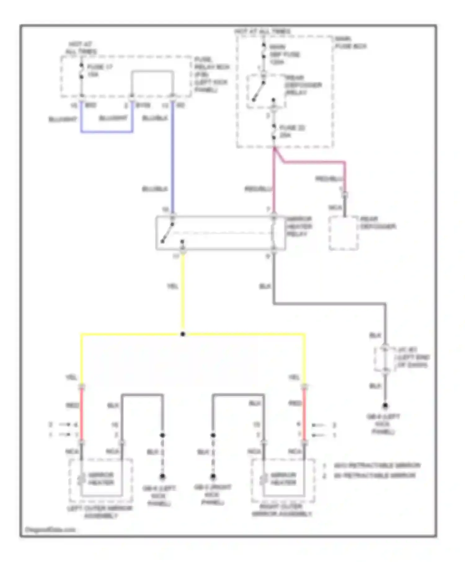 Wiring diagram w/o retractable mirror w/ retractable mirror for Subaru Legacy BM/BR (2009-2012) (1 of 1)
