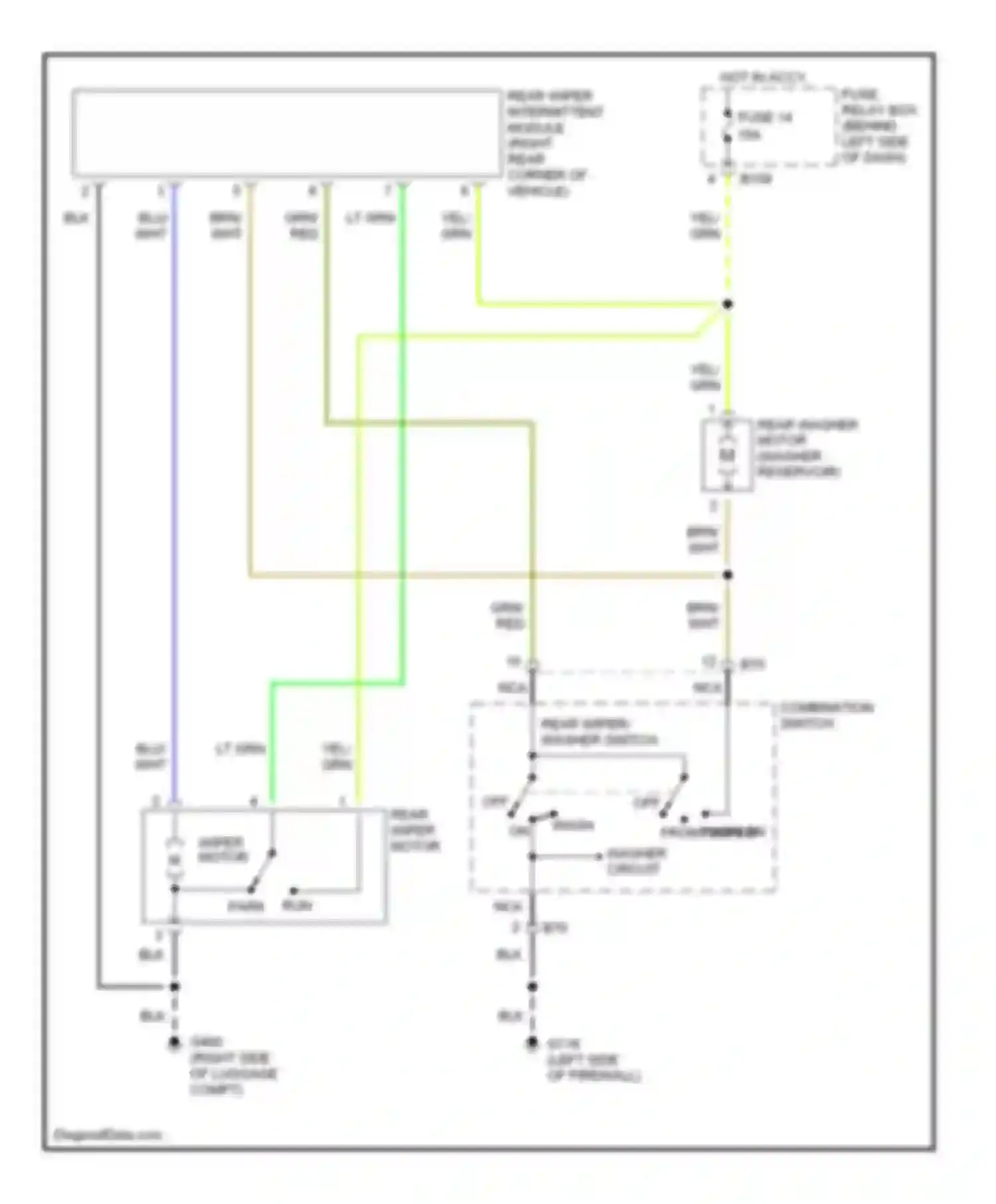 Wiring diagram wash on front wiper/ washer circuit for Subaru Outback BH (1999-2003) (1 of 2)