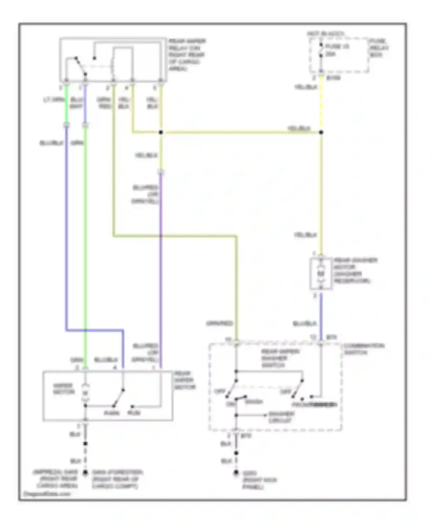 Wiring diagram wash on front wiper/ washer circuit for Subaru Outback BH (1999-2003) (2 of 2)