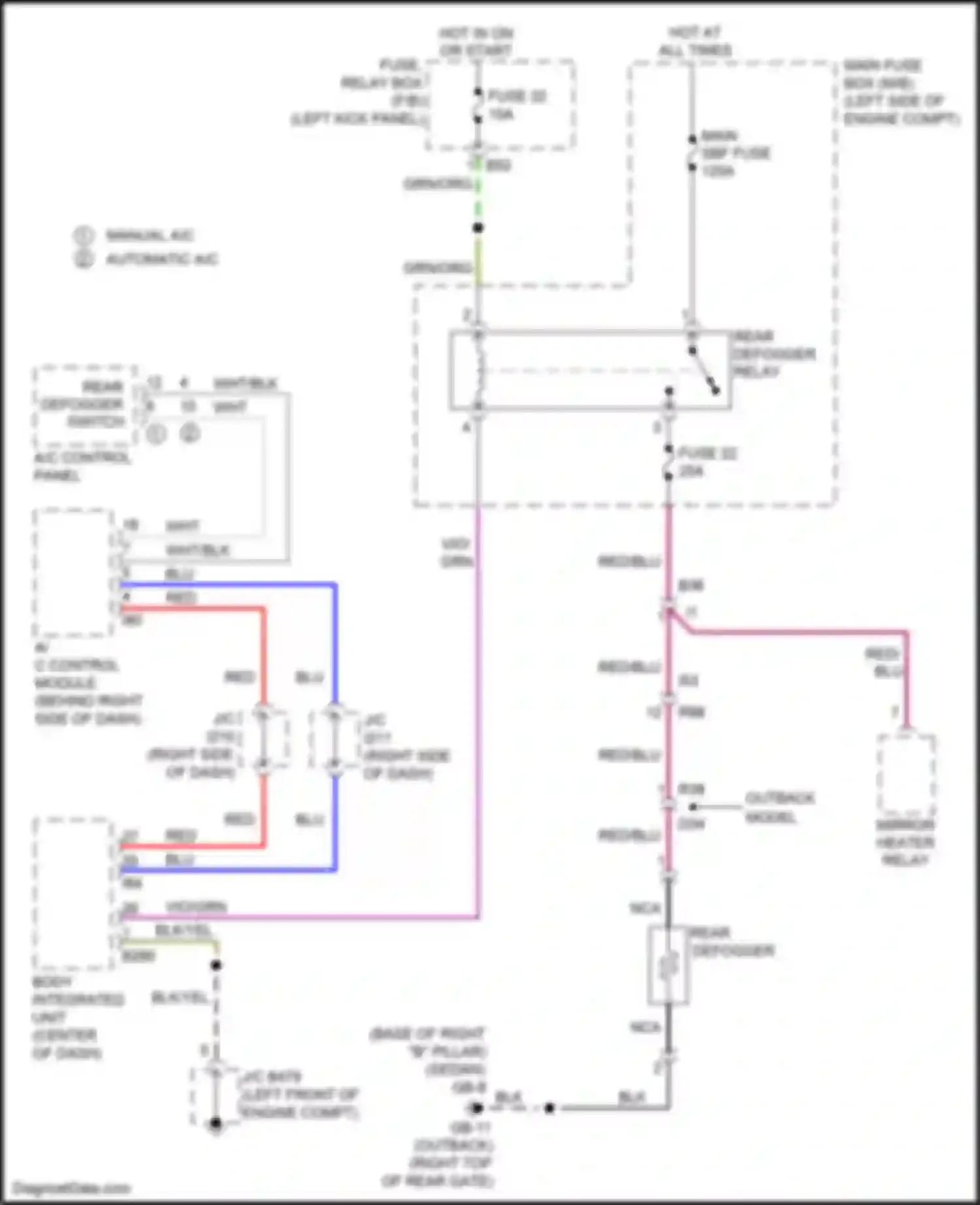 Outback Subaru BR facelift (2012-2014): Rear defogger circuit