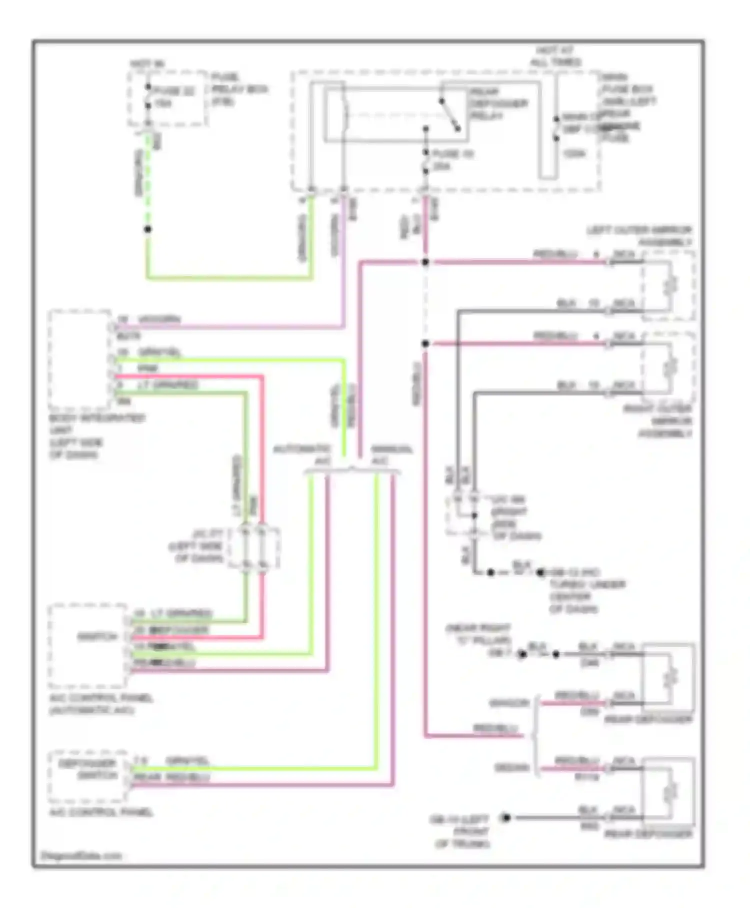 Outback Subaru BR (2009-2012): Mirror heater & rear defogger circuit