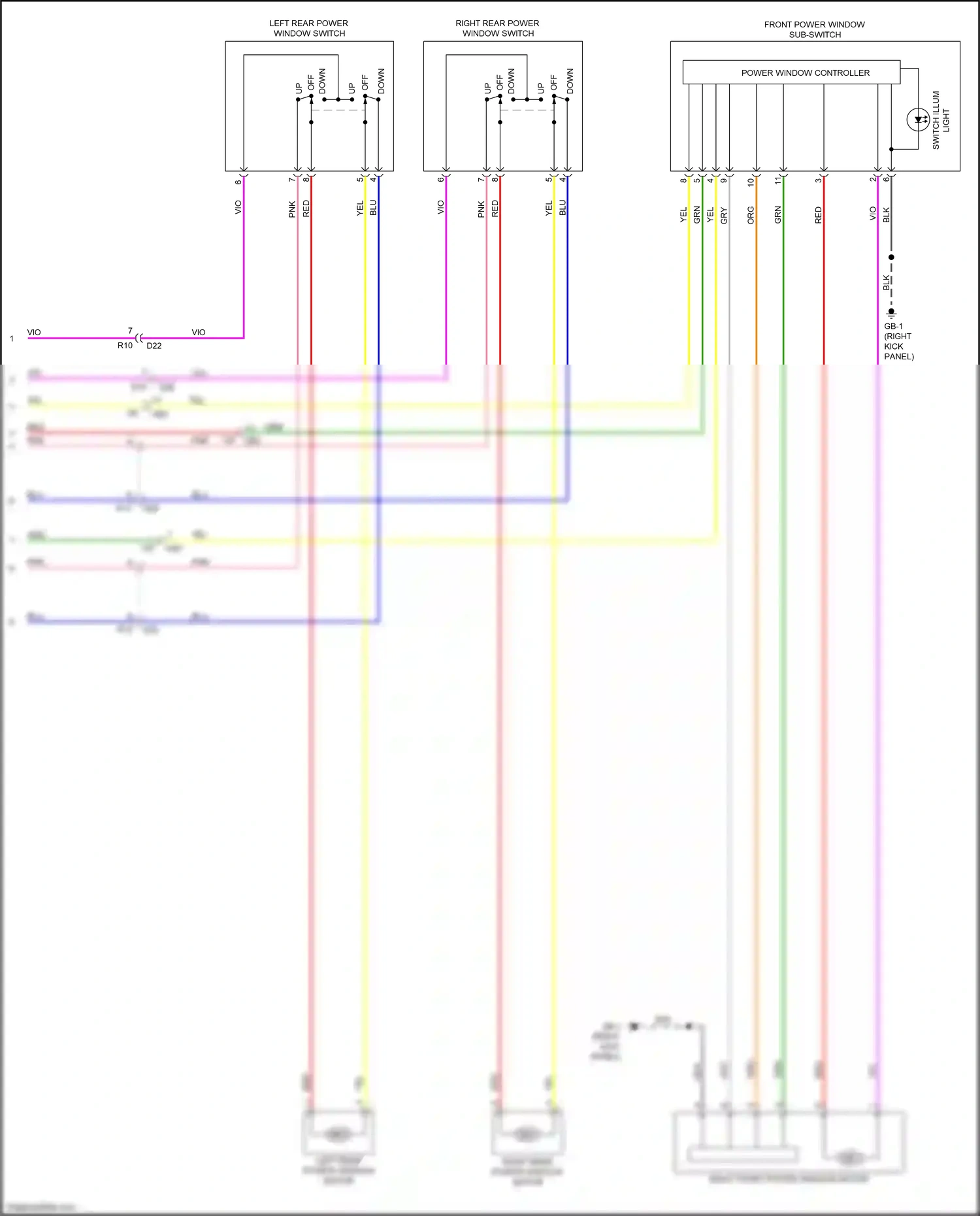 Wiring diagram right front power window motor for Subaru Outback BS facelift (2017-2021) (2 of 3)