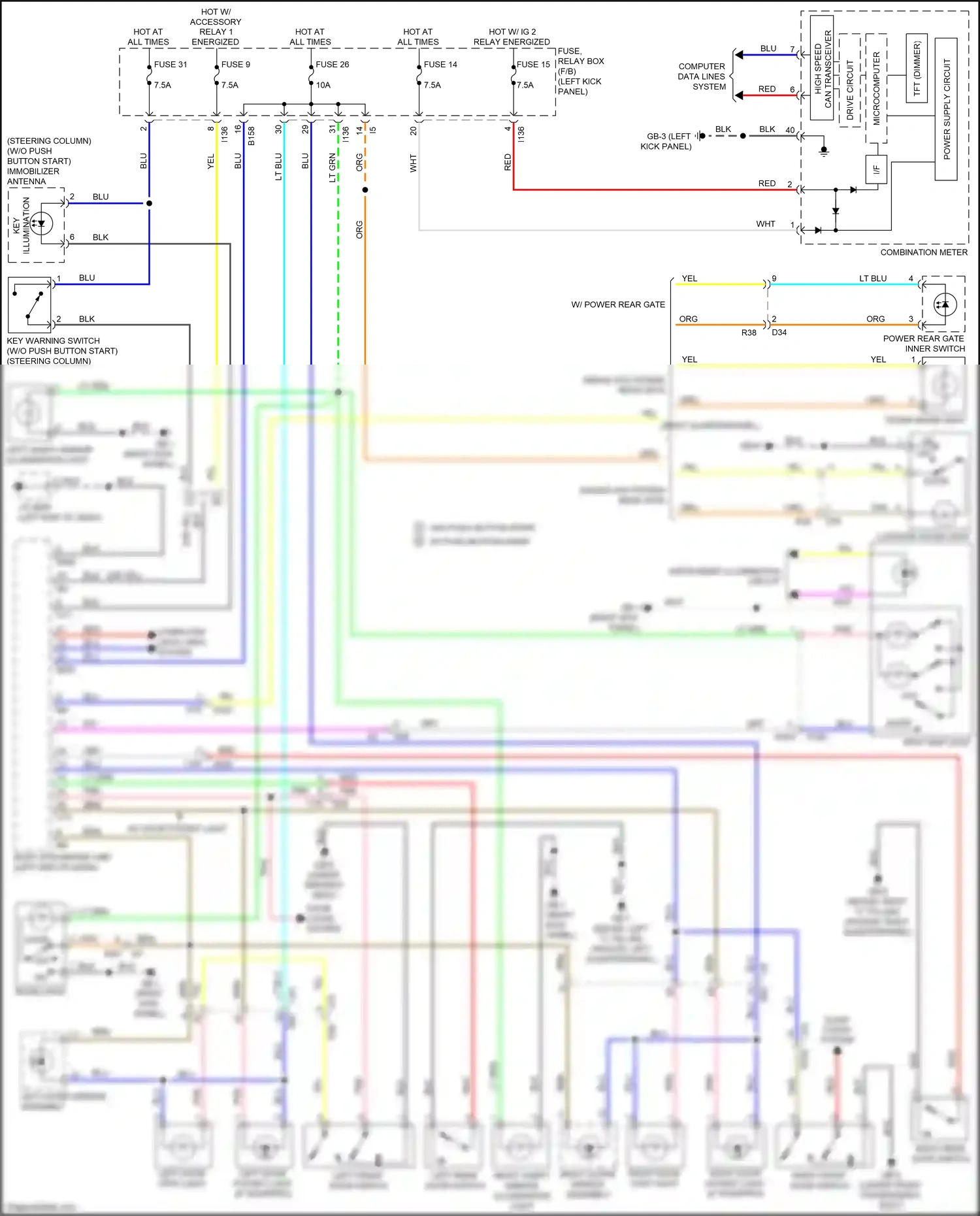 Wiring diagram w/o push button start w/ push button start for Subaru Outback BS facelift (2017-2021) (1 of 2)
