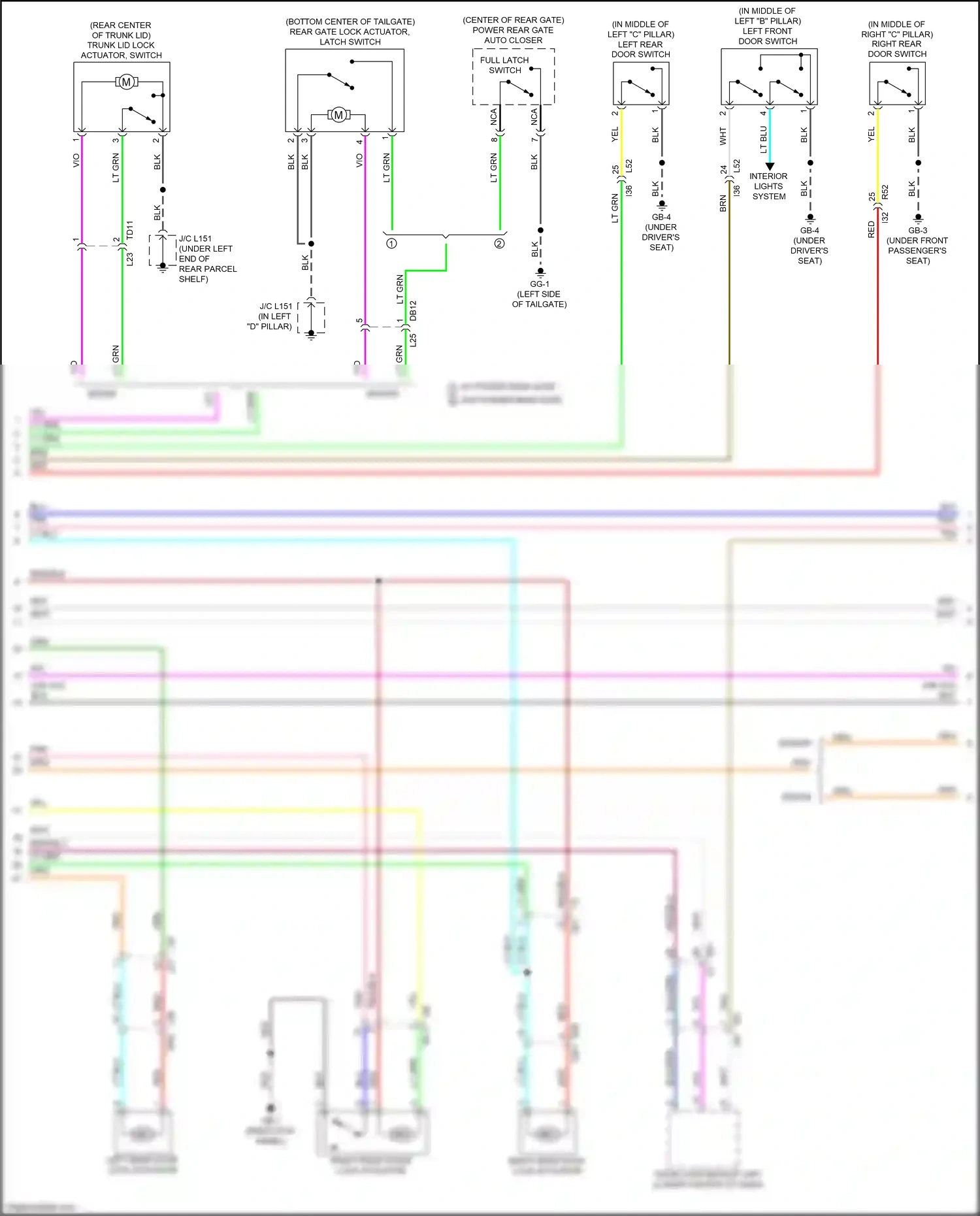 Wiring diagram rear gate lock actuator, latch switch for Subaru Outback BT (2019-2024) (3 of 6)