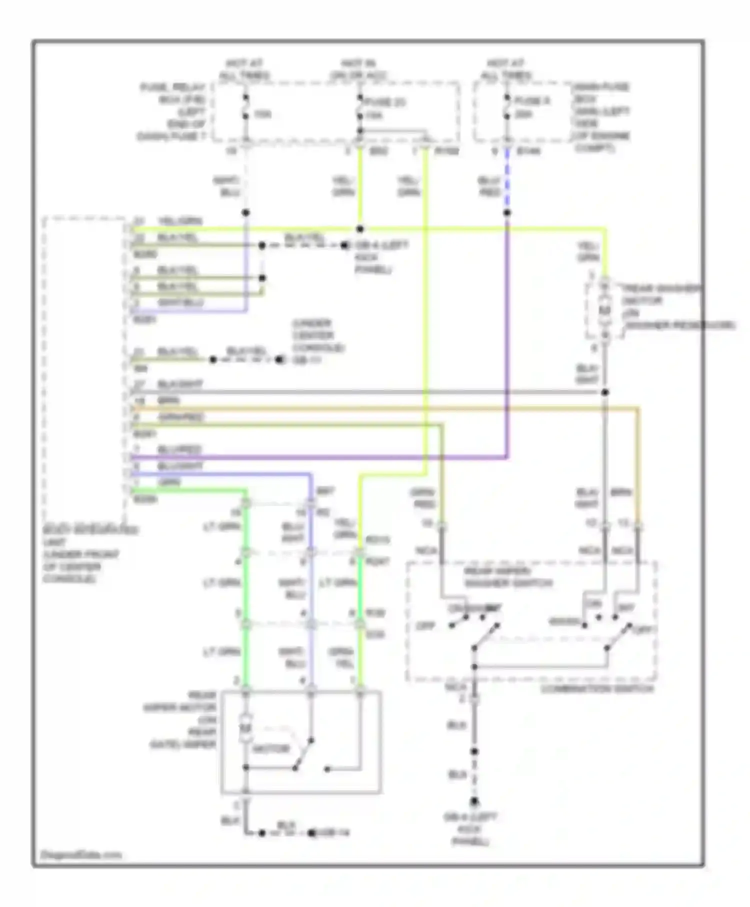 Tribeca Subaru WX facelift (2007-2014): Rear wiper/washer circuit