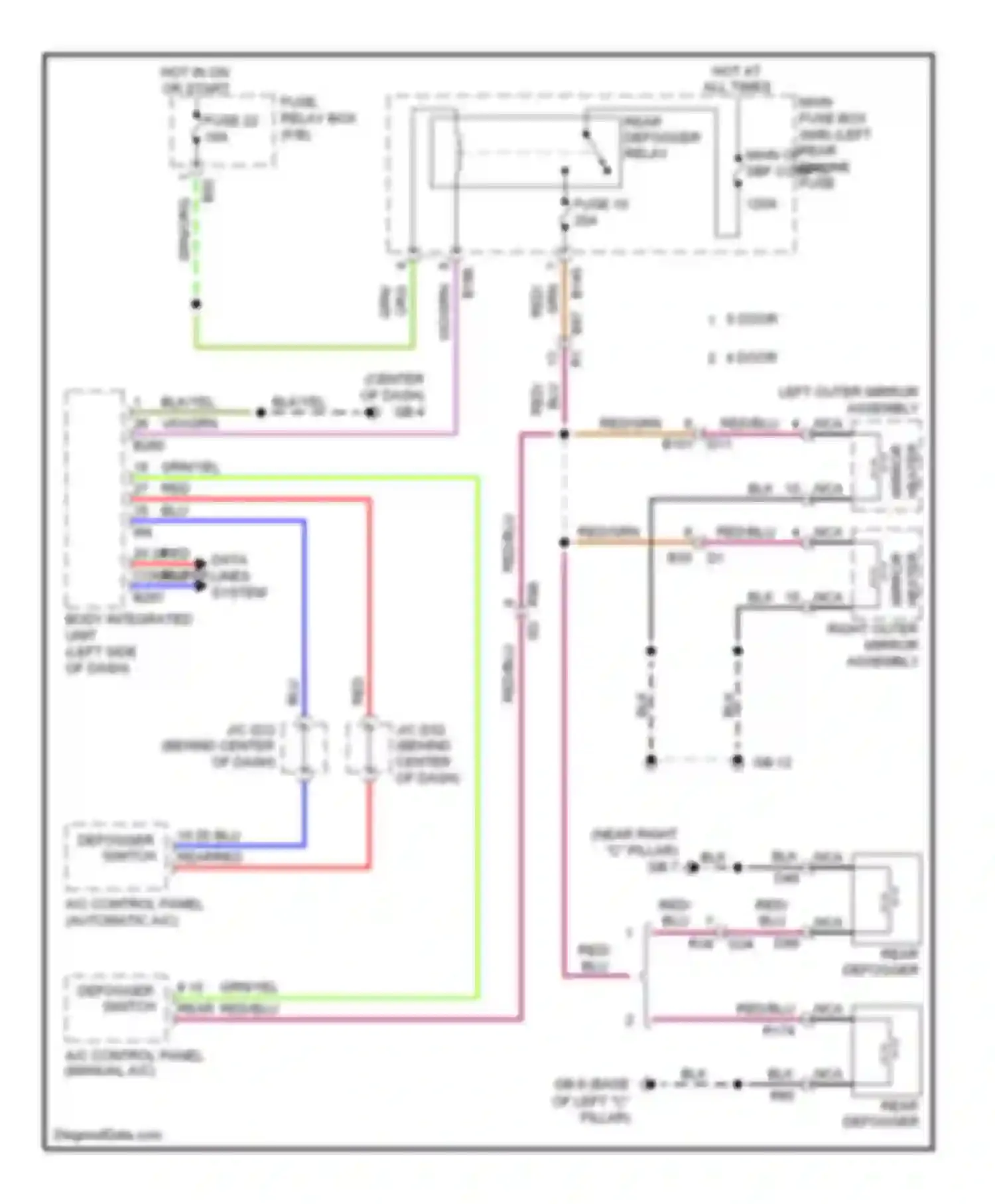 XV Subaru GP (2011-2016): Mirror heater & rear defogger circuit, without hev