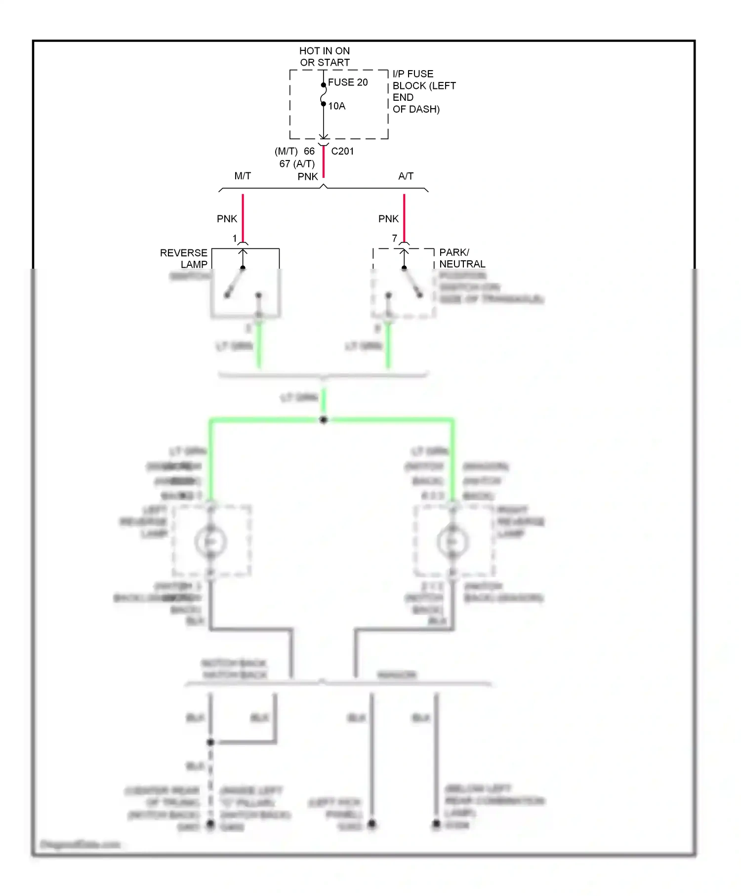 Wiring diagram left reverse lamp for Suzuki Reno I (2004-2008) (1 of 2)