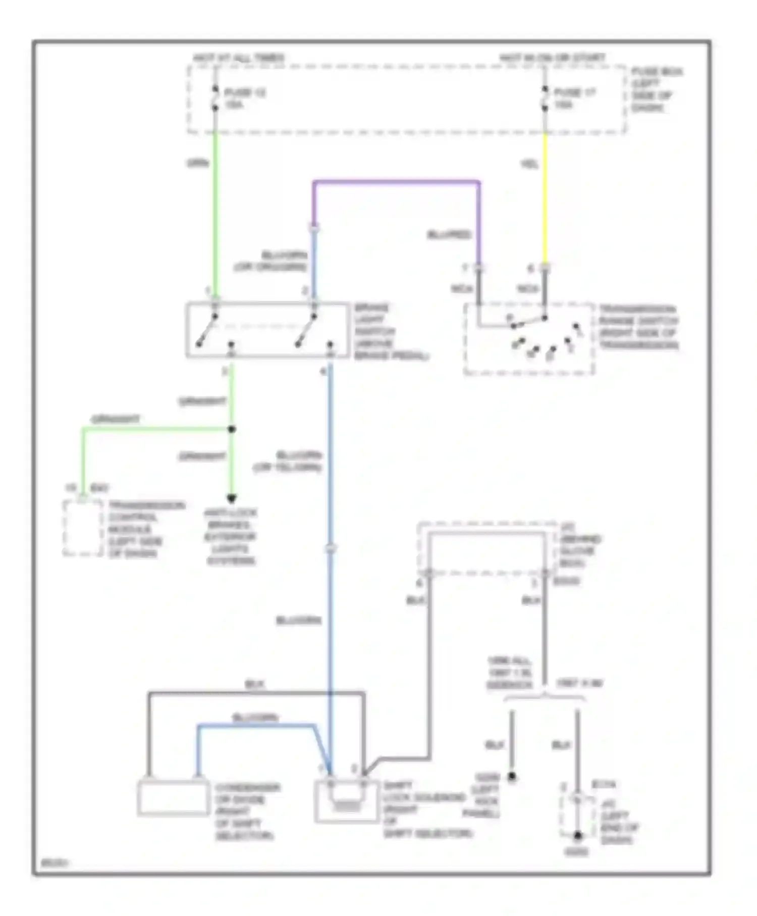 Sidekick Suzuki I (1988-1998): Shift interlock circuit, with 4 speed a/t