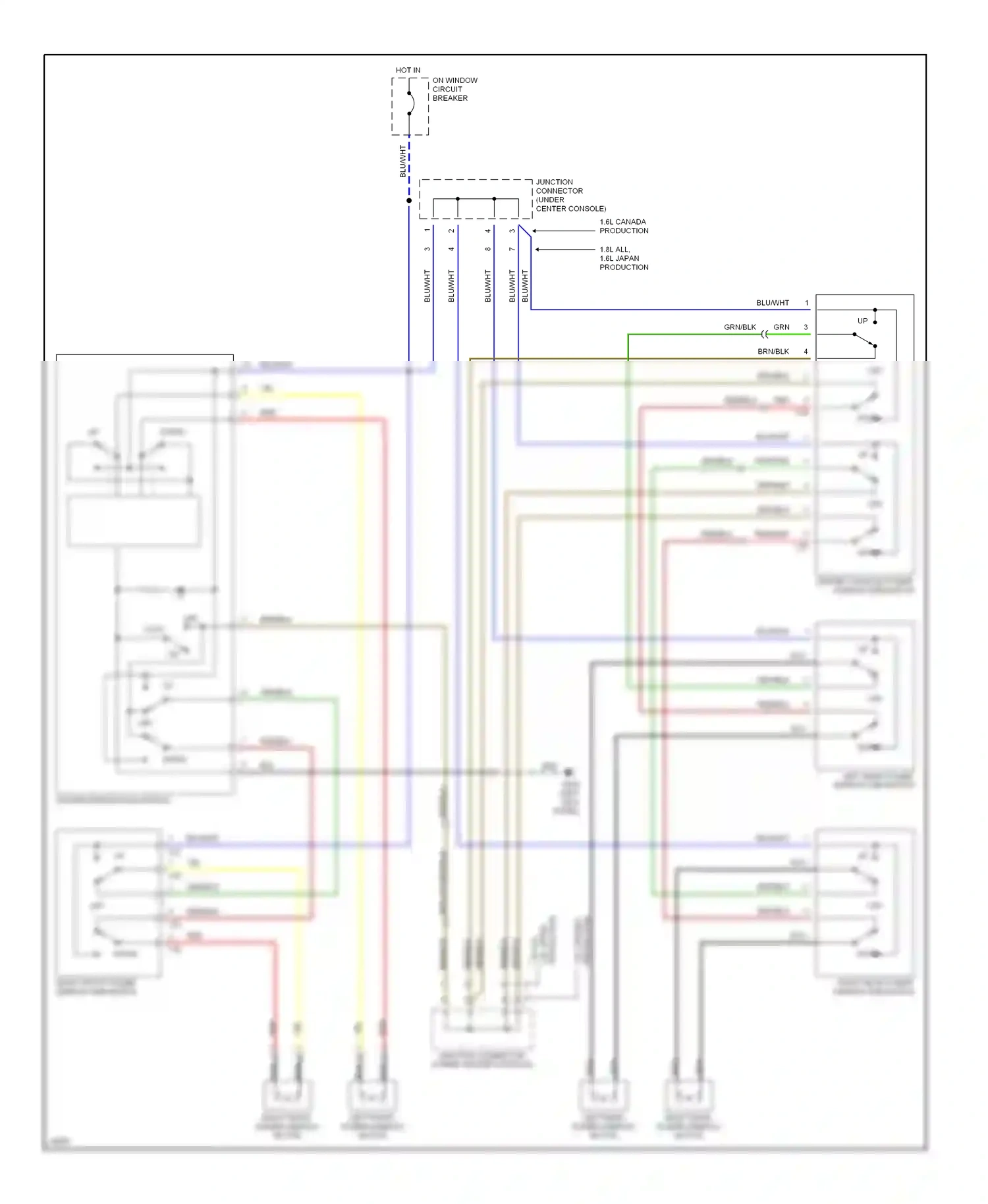 Wiring diagram left rear power window sub switch for Suzuki Sidekick I (1988-1998) (1 of 1)