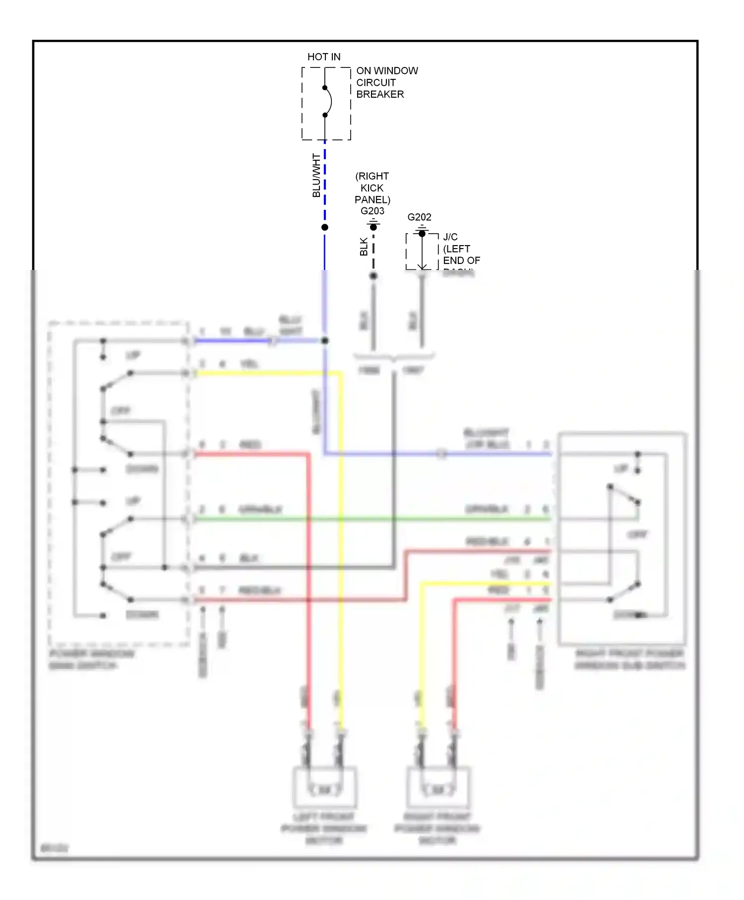 Wiring diagram right front power window sub switch for Suzuki Sidekick I (1988-1998) (1 of 2)