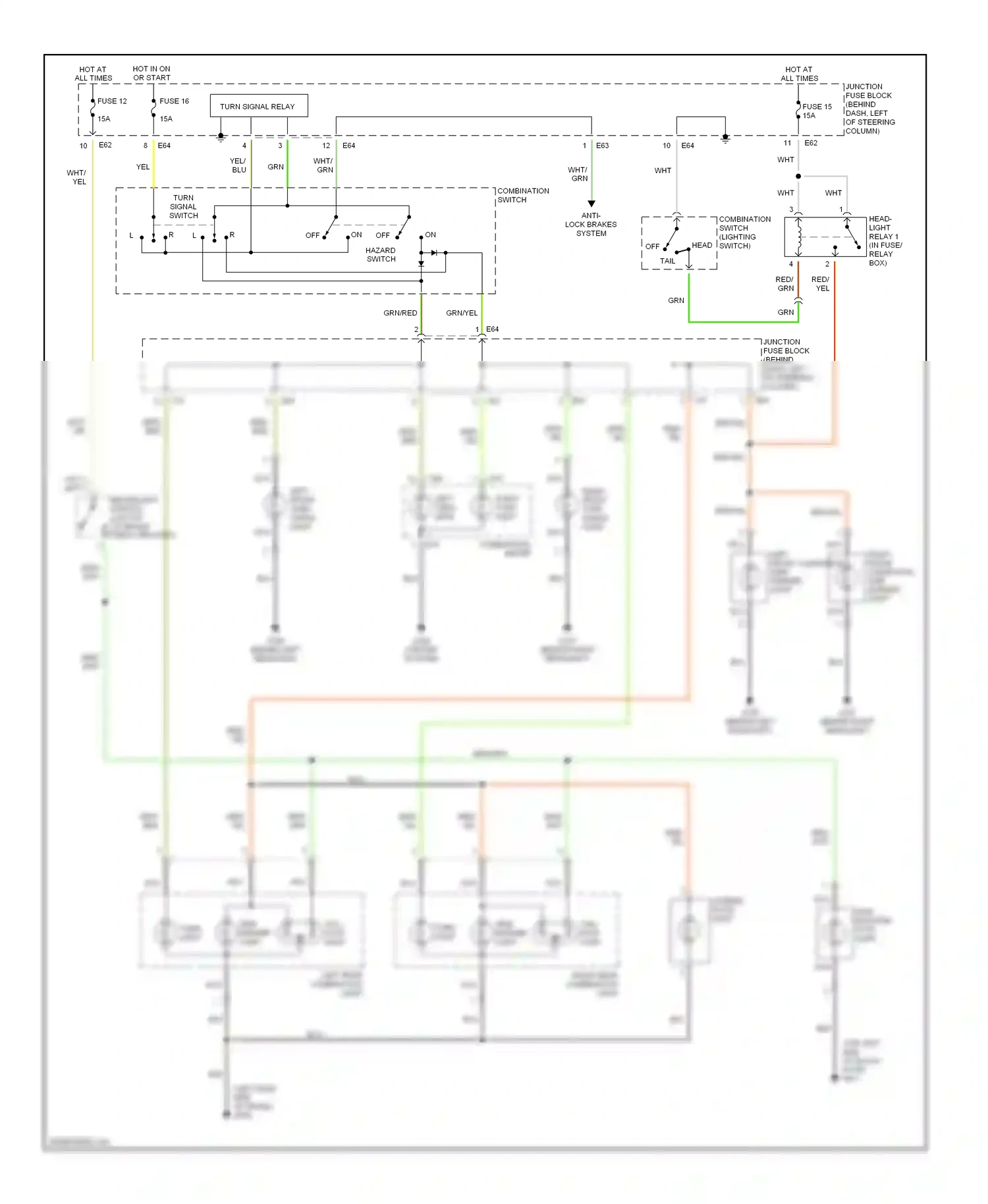 Suzuki Swift II facelift (1995-2003) combination switch (lighting switch) wiring diagram  (1 of 2)