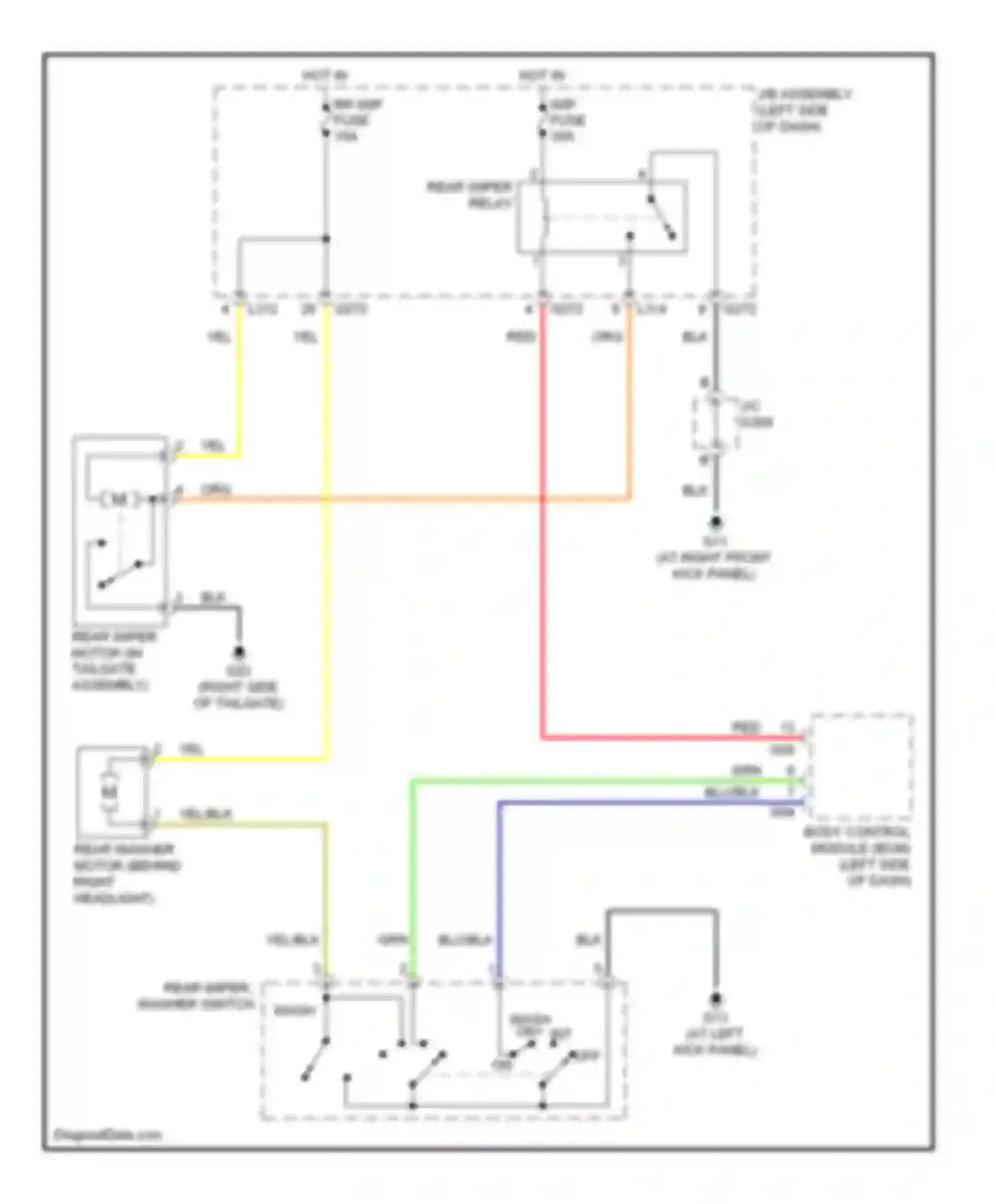 SX4 Suzuki I (2006-2009): Rear wiper/washer circuit