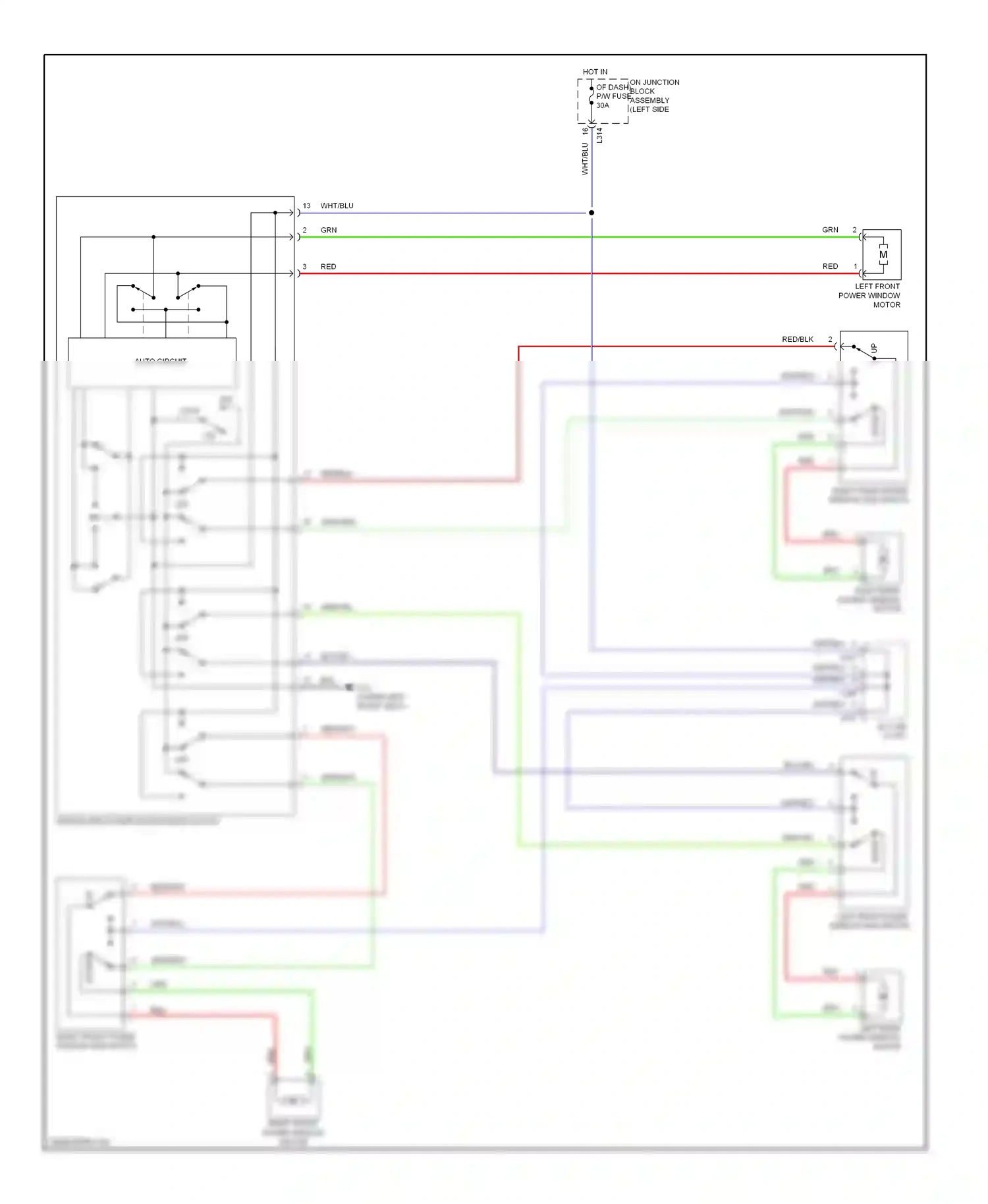 Wiring diagram left front power window motor for Suzuki SX4 I (2006-2009) (1 of 1)