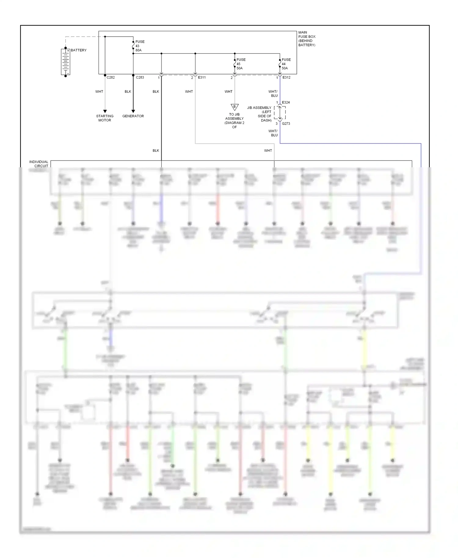Wiring diagram left headlight, left headlight high, low relay for Suzuki SX4 I (2006-2009) (1 of 1)