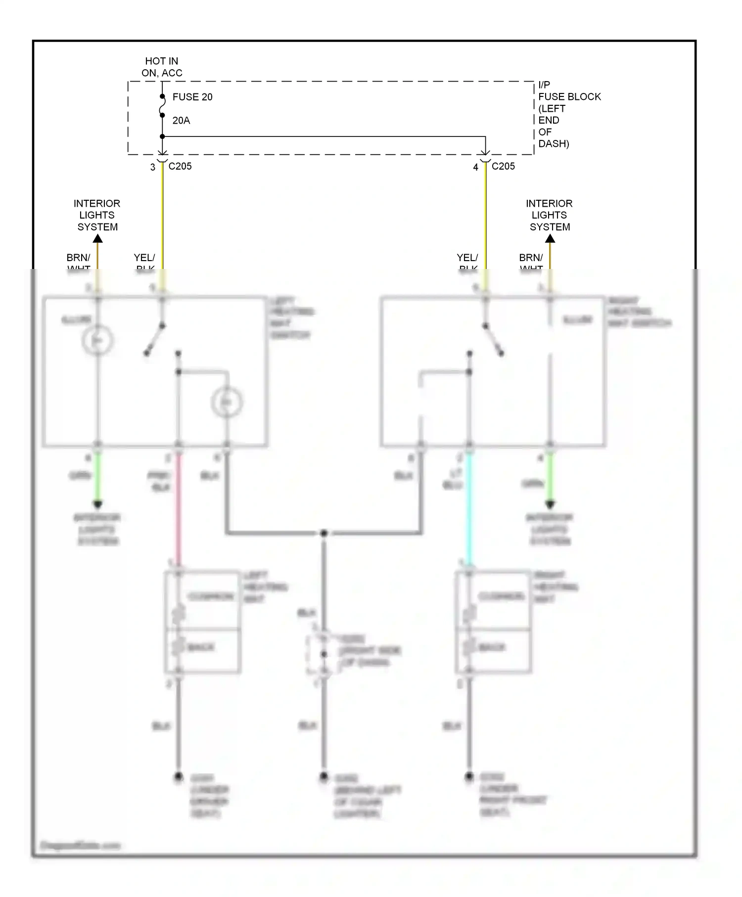 Wiring diagram left heating mat switch for Suzuki Verona I (2003-2006) (2 of 3)