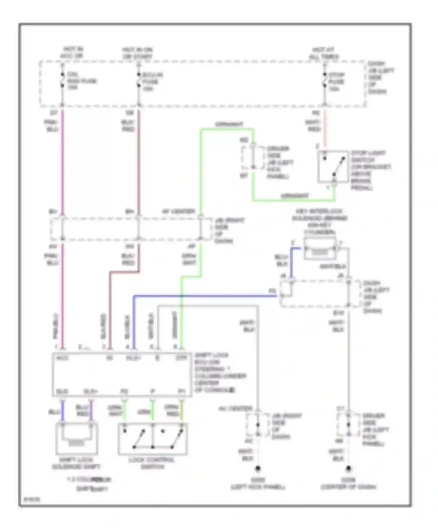 Avalon Toyota XX10 (1994-1997): Shift interlock circuit