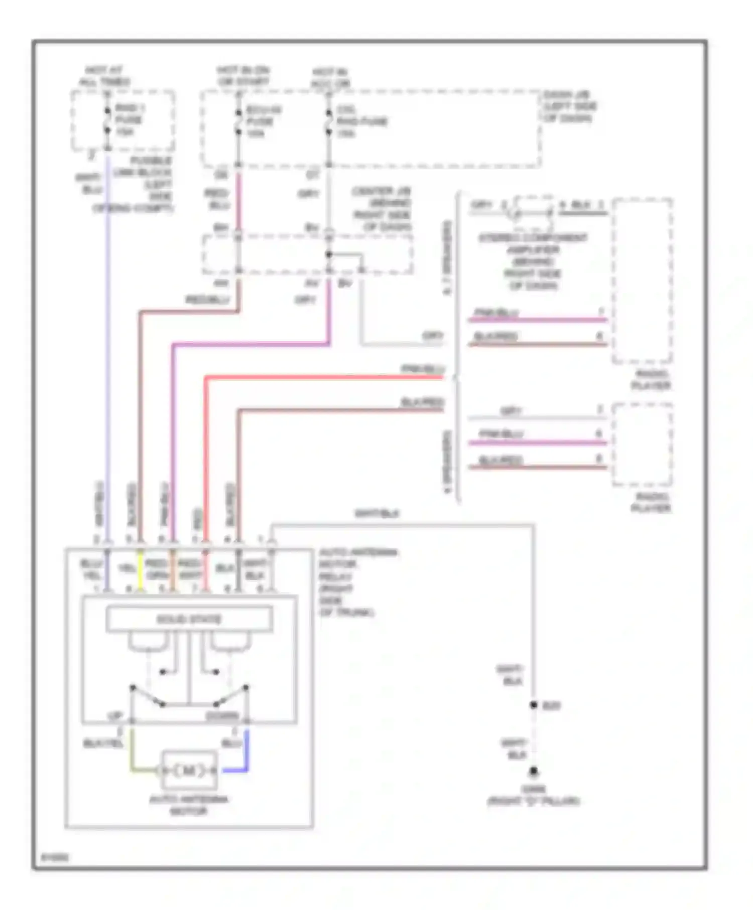 Wiring diagram radio, player for Toyota Avalon XX10 (1994-1997) (1 of 3)