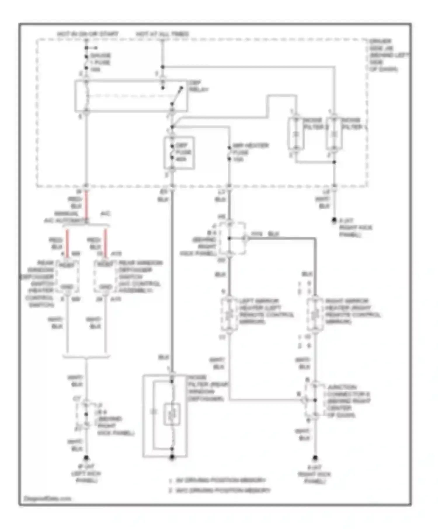 Avalon Toyota XX20 facelift (2002-2005): Rear defogger & heated mirrors circuit