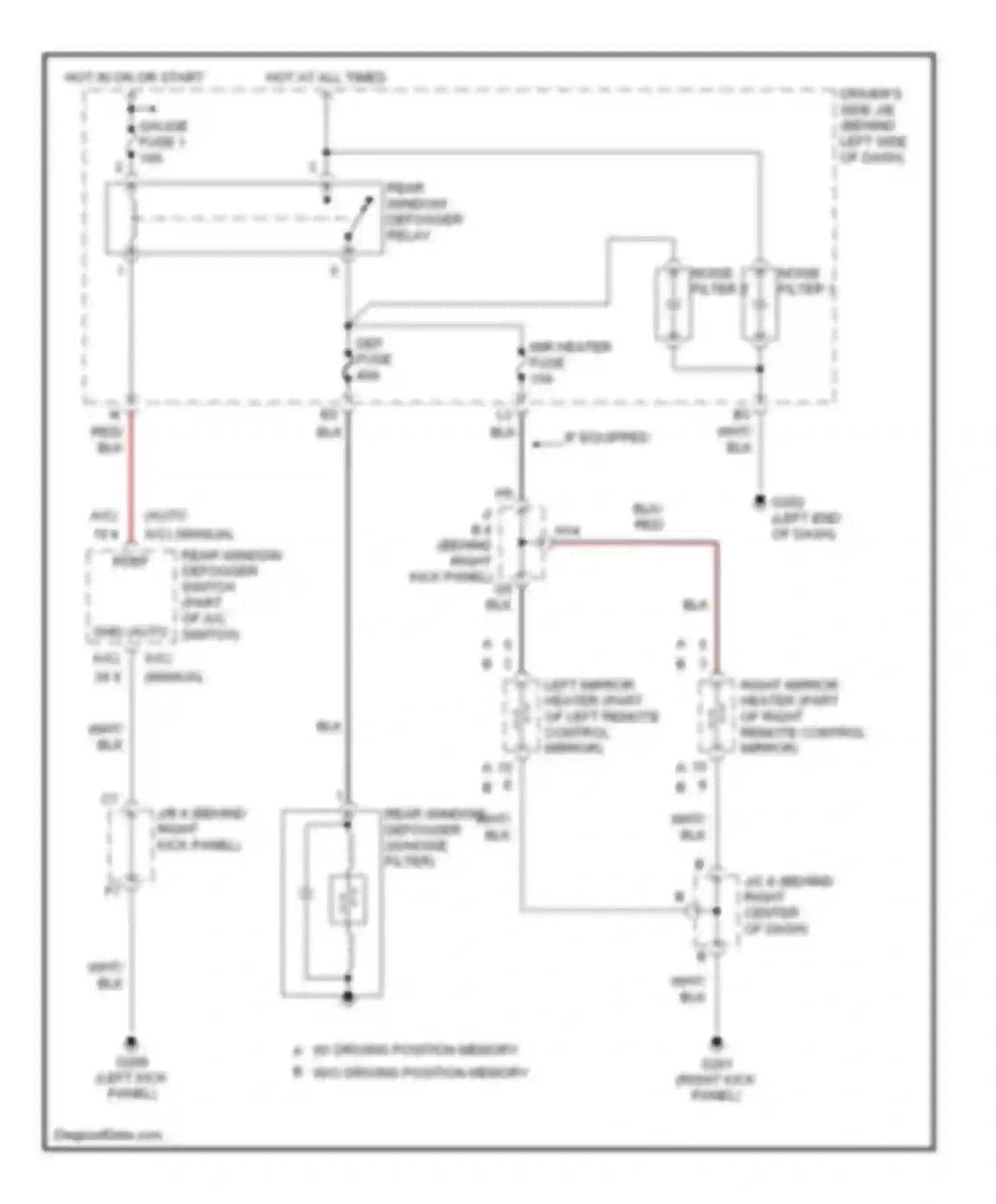 Avalon Toyota XX20 (1999-2002): Rear defogger & heated mirrors circuit